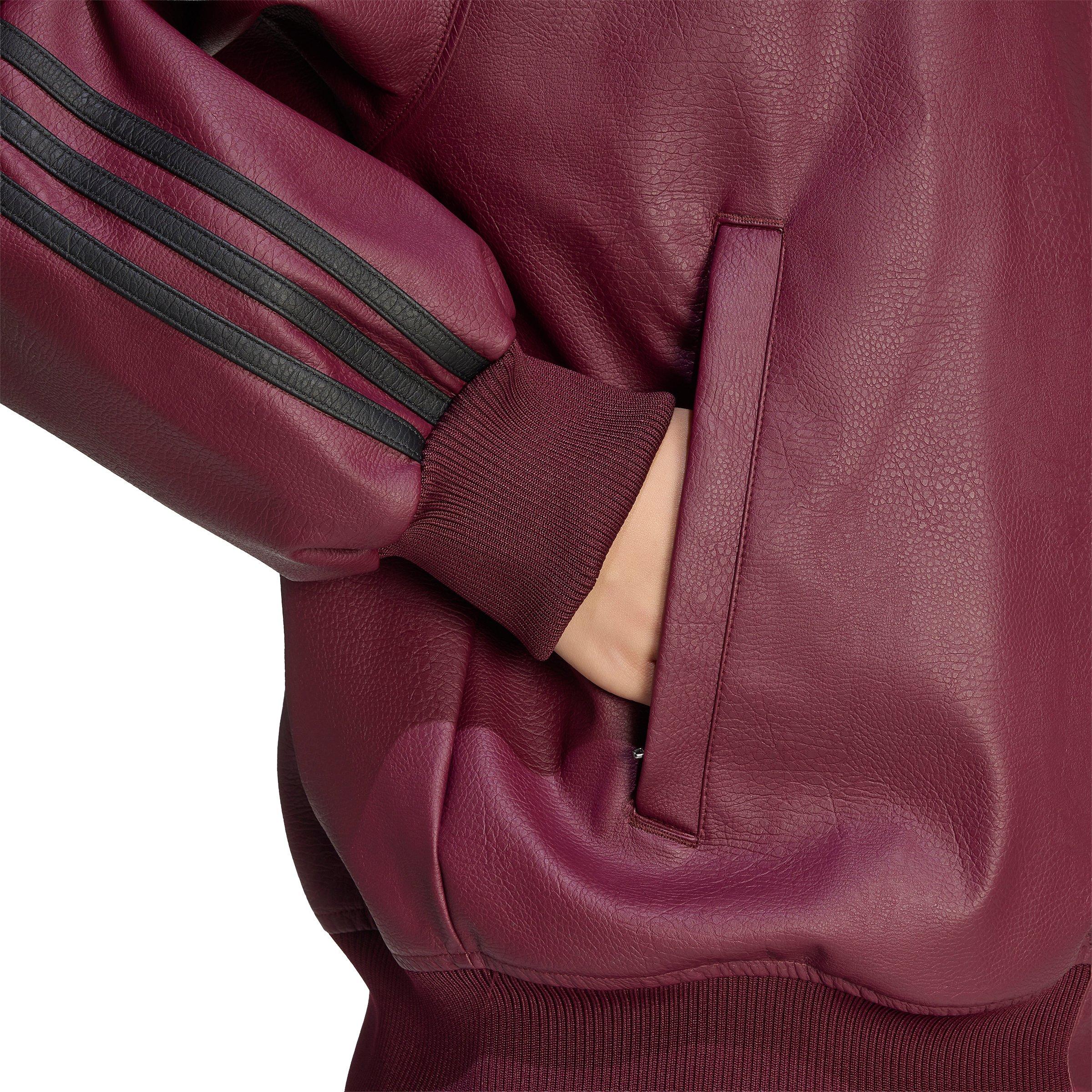 adidas Originals Women's Pleather Superstar Oversized Jacket - Maroon/Black - MAROON/BLACK Thumbnail View 4