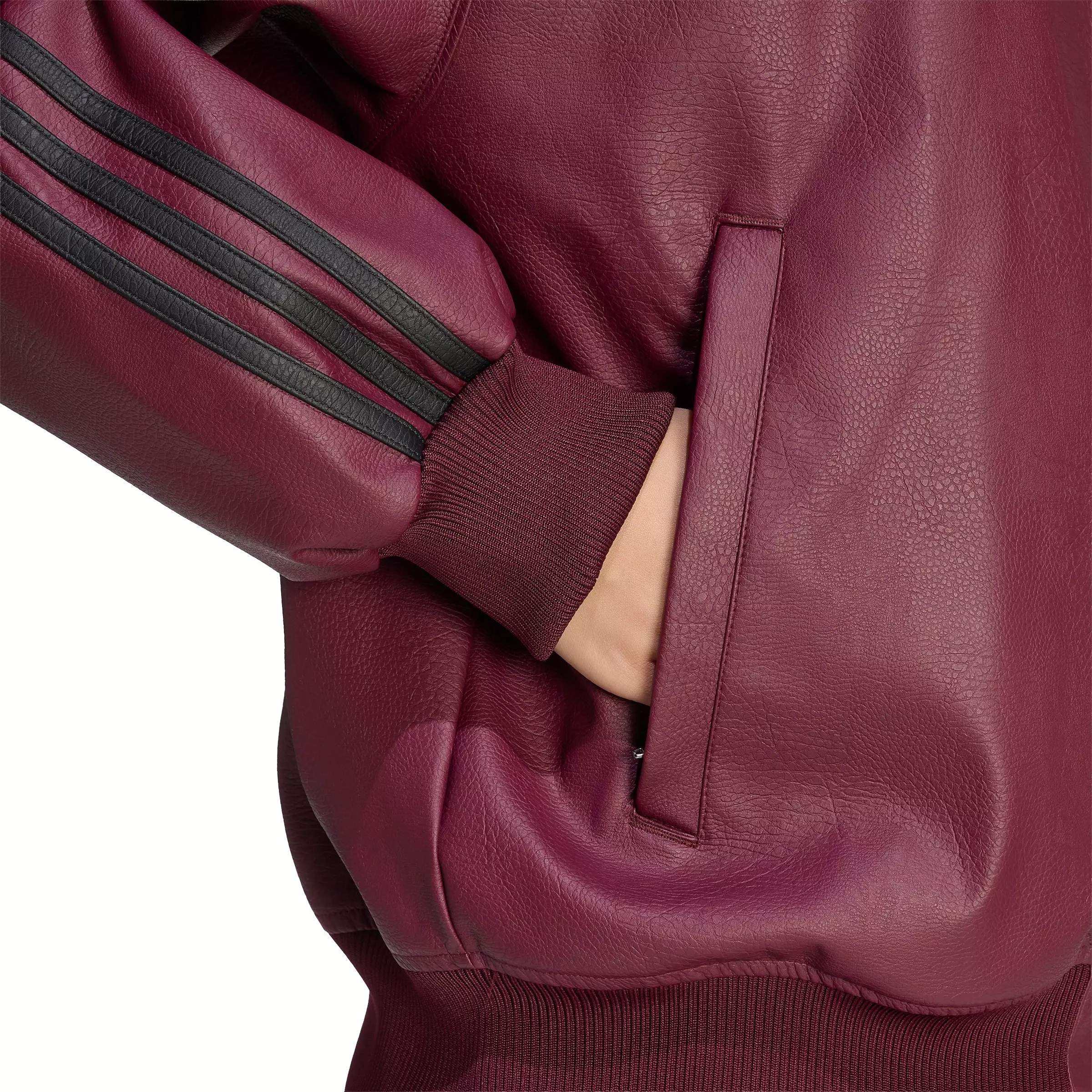 adidas Originals Women's Pleather Superstar Oversized Jacket - Maroon/Black - MAROON/BLACK