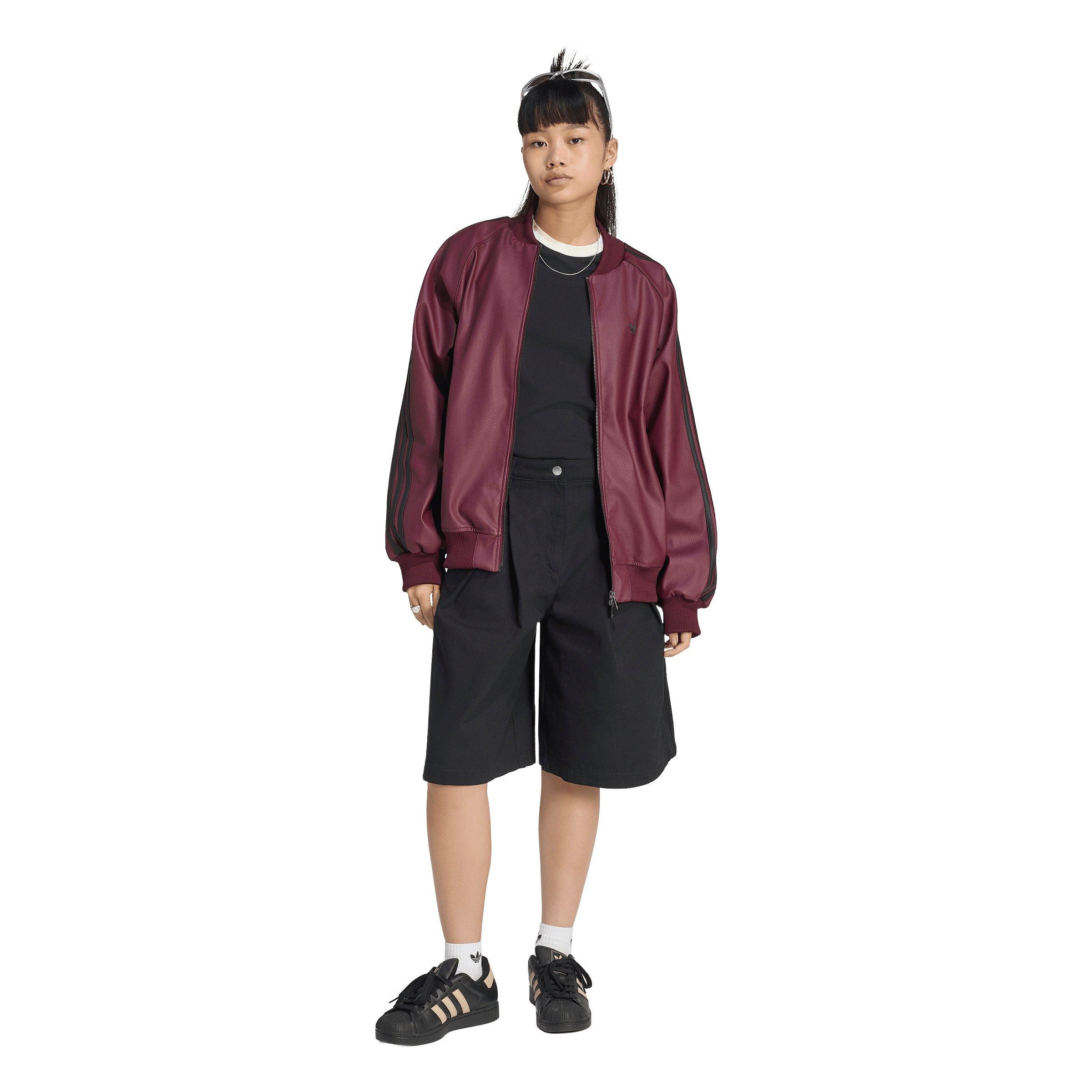 adidas Originals Women's Pleather Superstar Oversized Jacket - Maroon/Black - MAROON/BLACK Thumbnail View 5