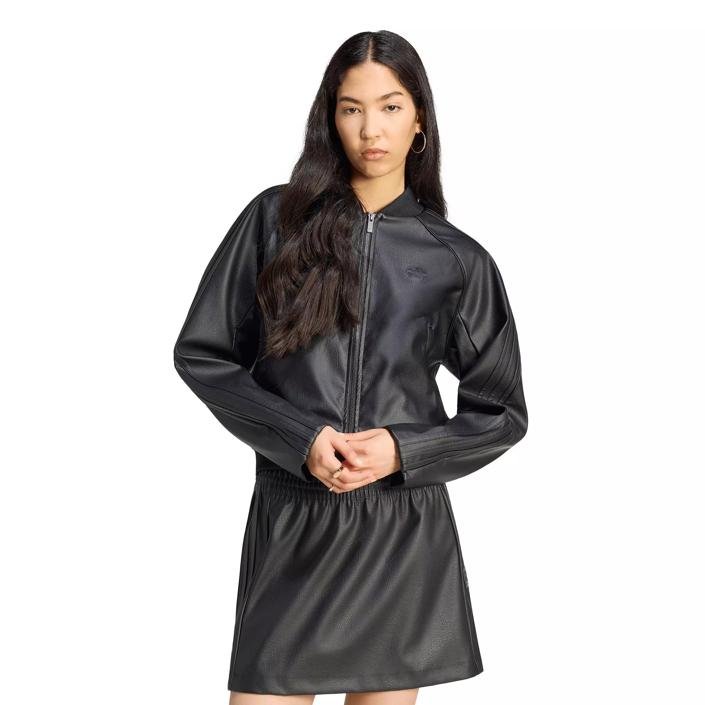 adidas Originals Women's Pleather Superstar Tracktop - Black/Maroon - BLACK/MAROON
