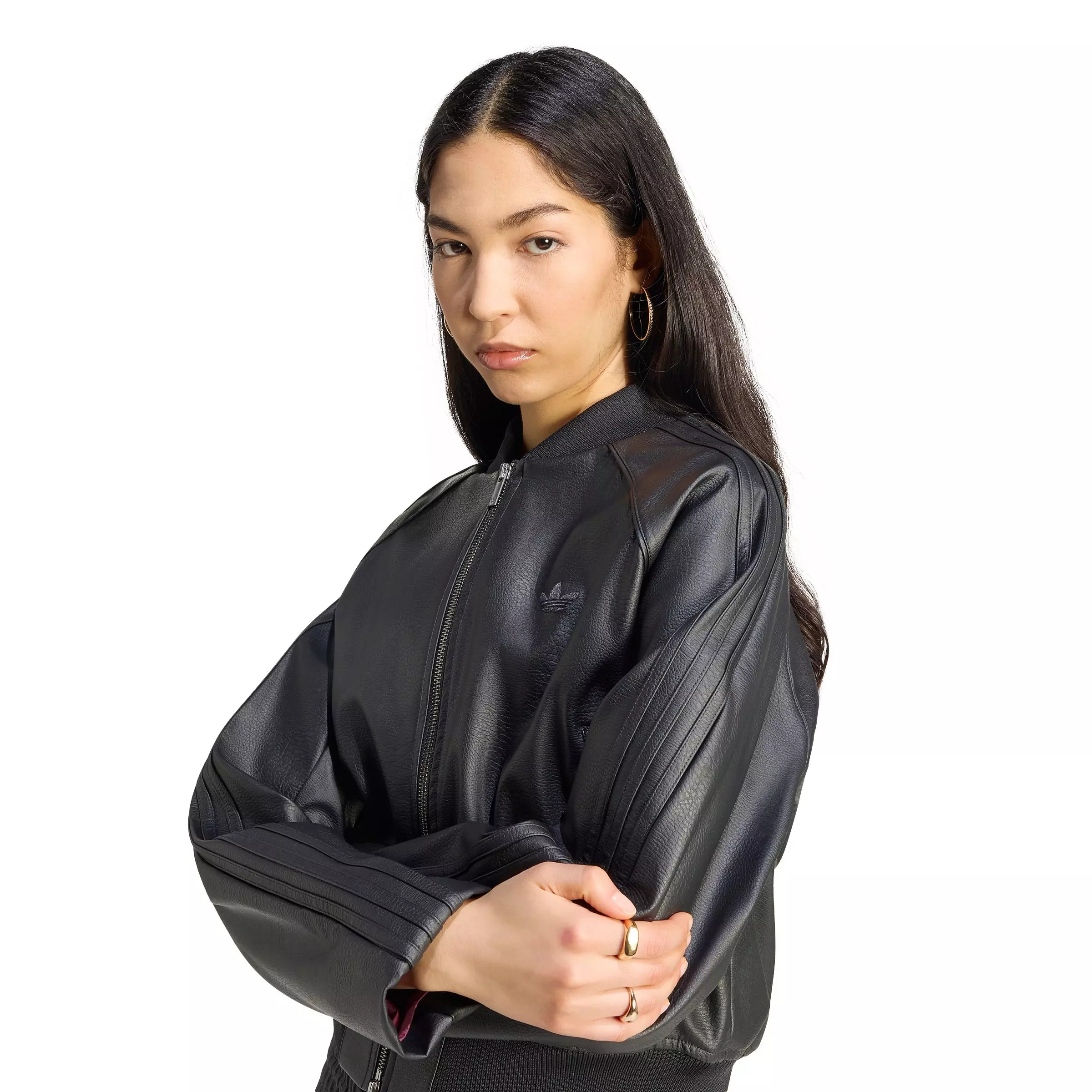 adidas Originals Women's Pleather Superstar Tracktop - Black/Maroon - BLACK/MAROON