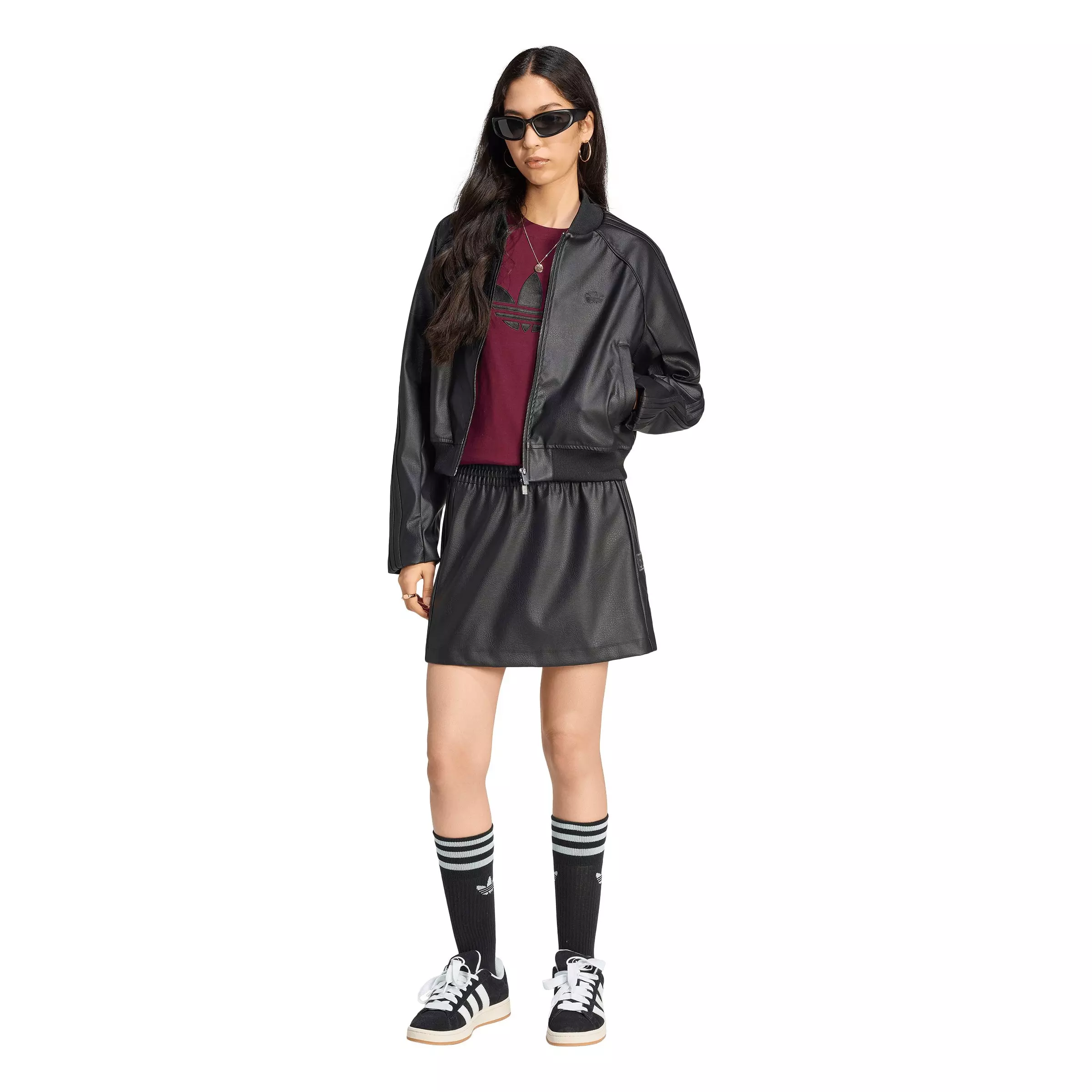 adidas Originals Women's Pleather Superstar Tracktop - Black/Maroon - BLACK/MAROON