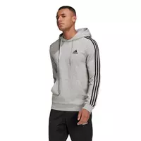 adidas Men's Grey Essentials 3-Stripes Hoodie - GREY