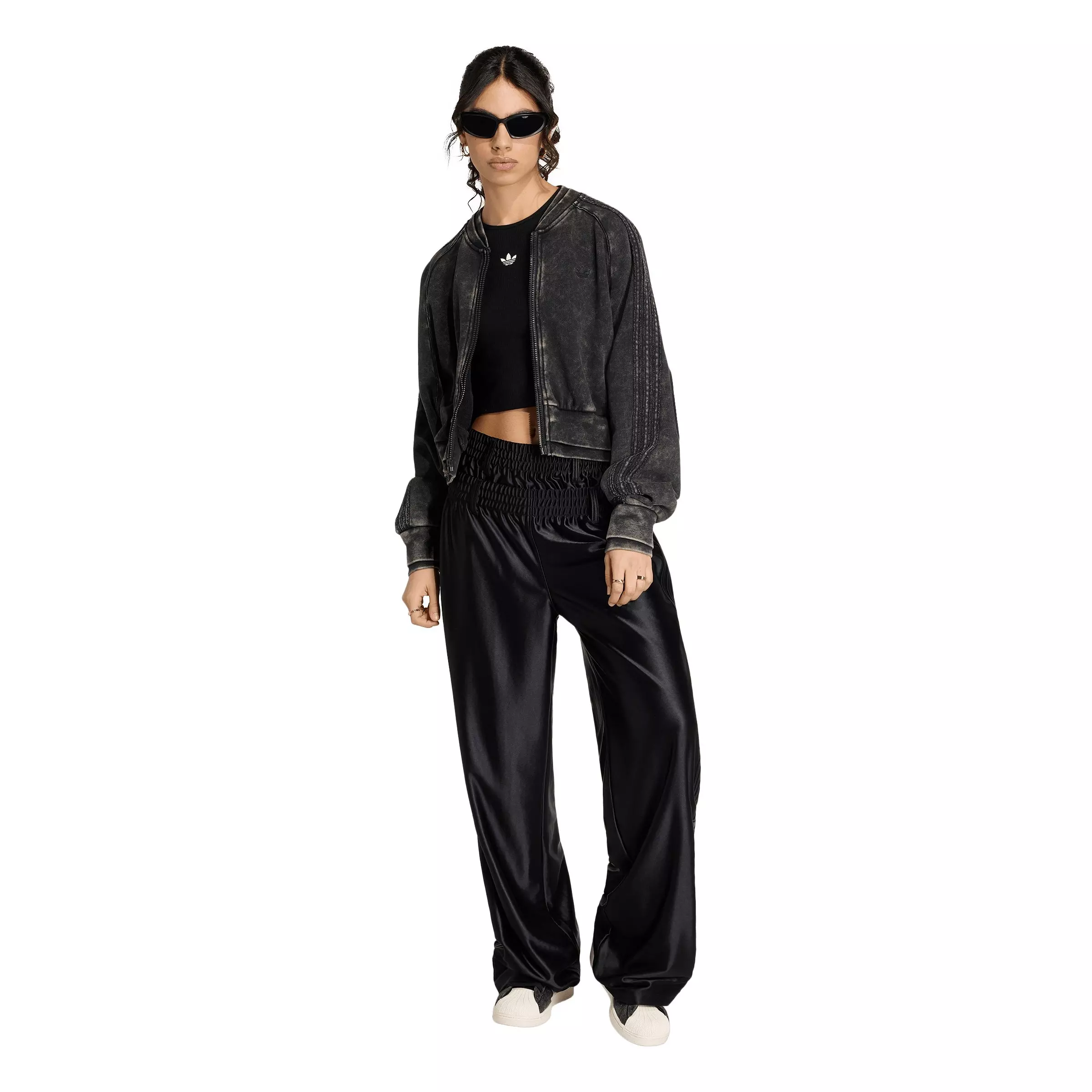 adidas Originals Women's Superstar Double Layered Cropped Track Top - Black - BLACK