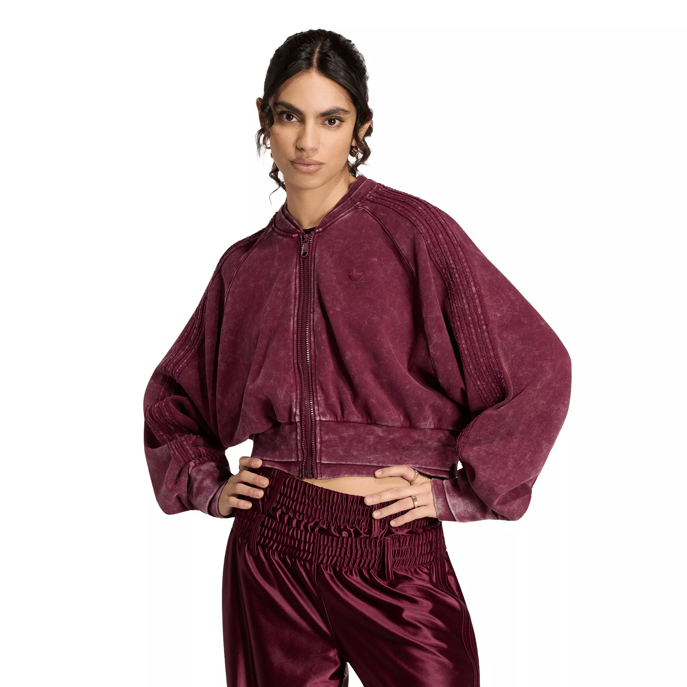 adidas Originals Women's Superstar Double Layered Cropped Track Top - Maroon - MAROON