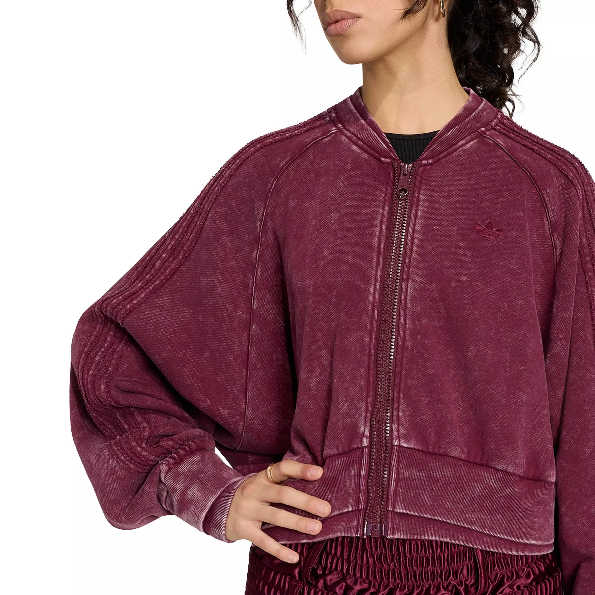 adidas Originals Women's Superstar Double Layered Cropped Track Top - Maroon - MAROON