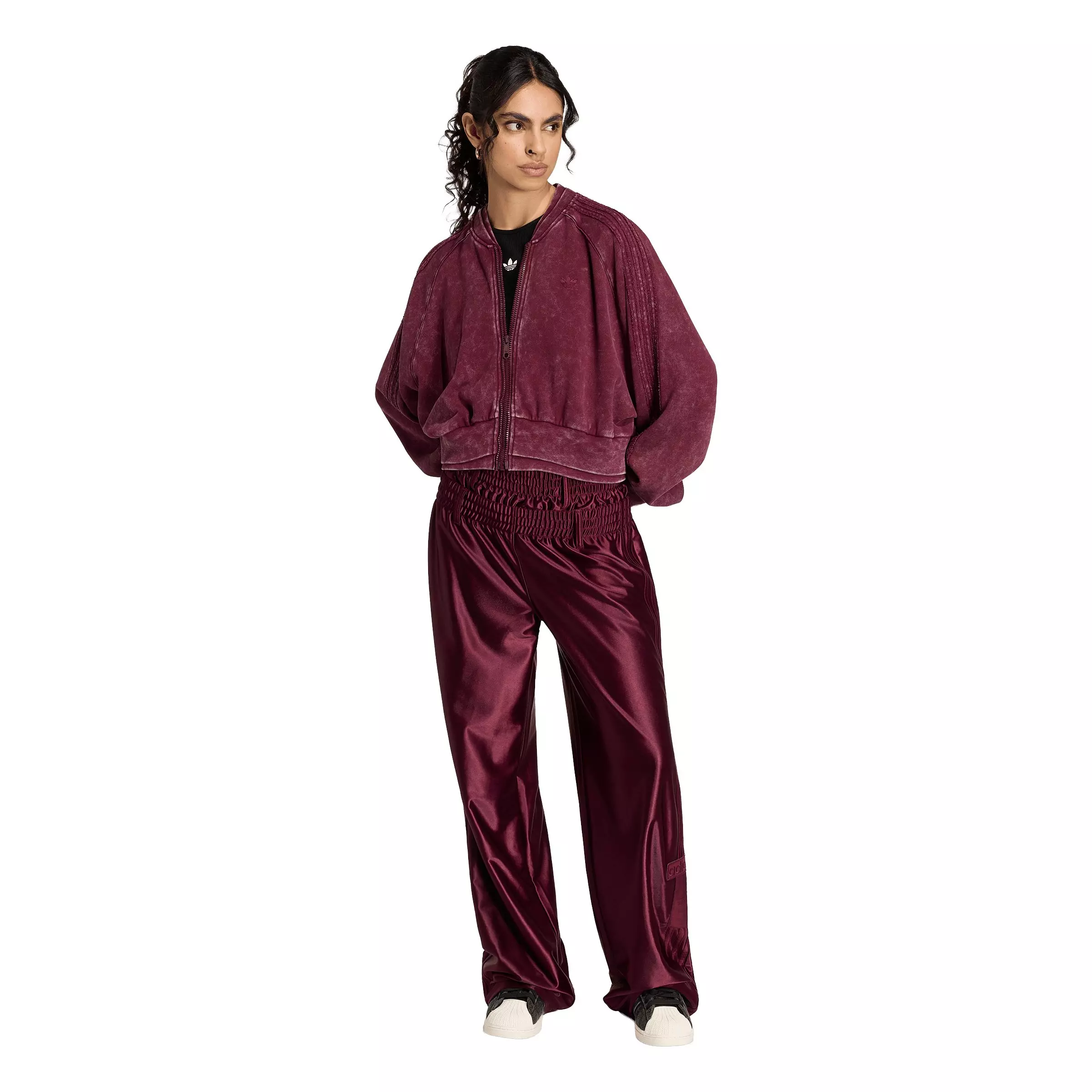 adidas Originals Women's Superstar Double Layered Cropped Track Top - Maroon - MAROON