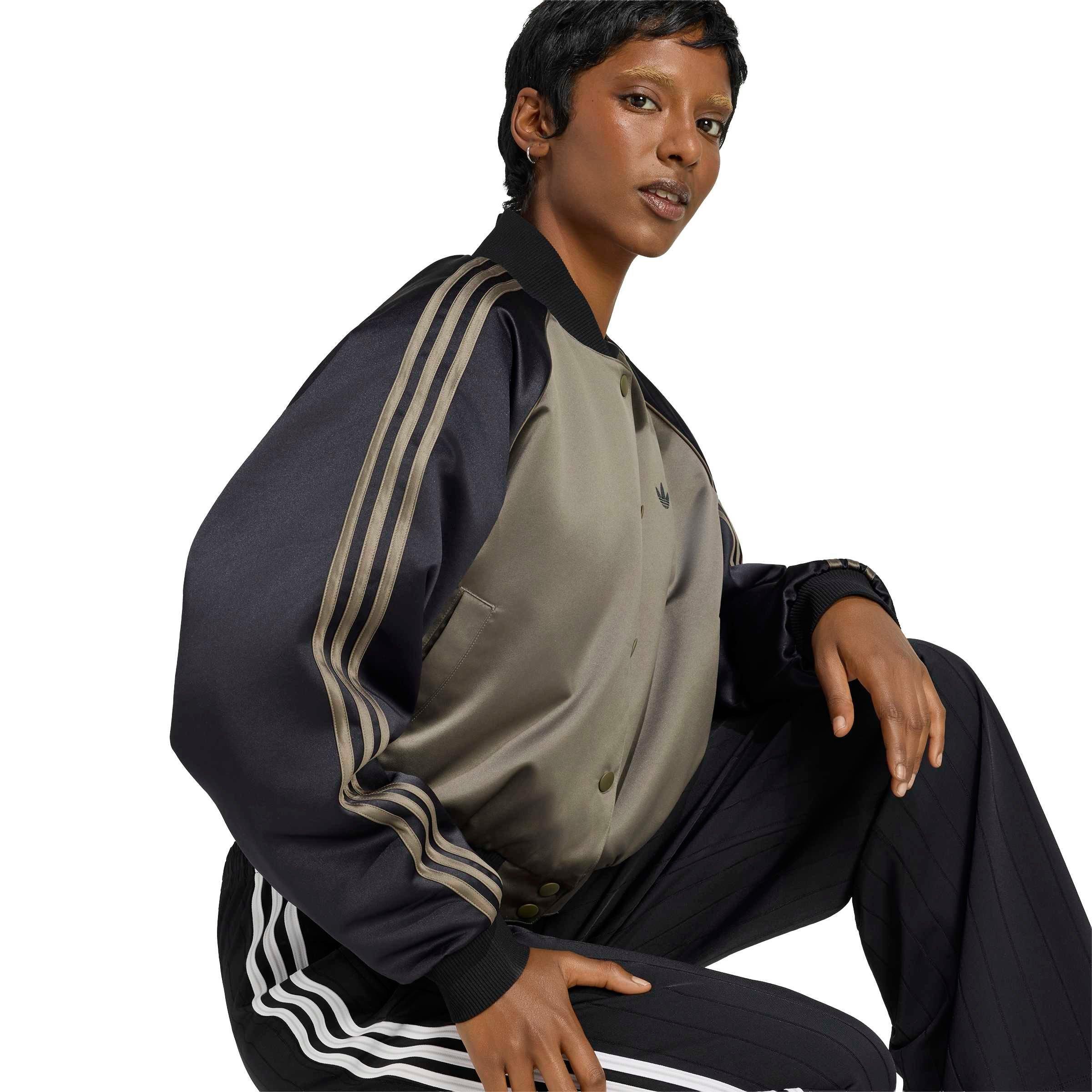 adidas Originals Women's Satin Bomber Jacket - Brown/Black - BROWN/BLACK