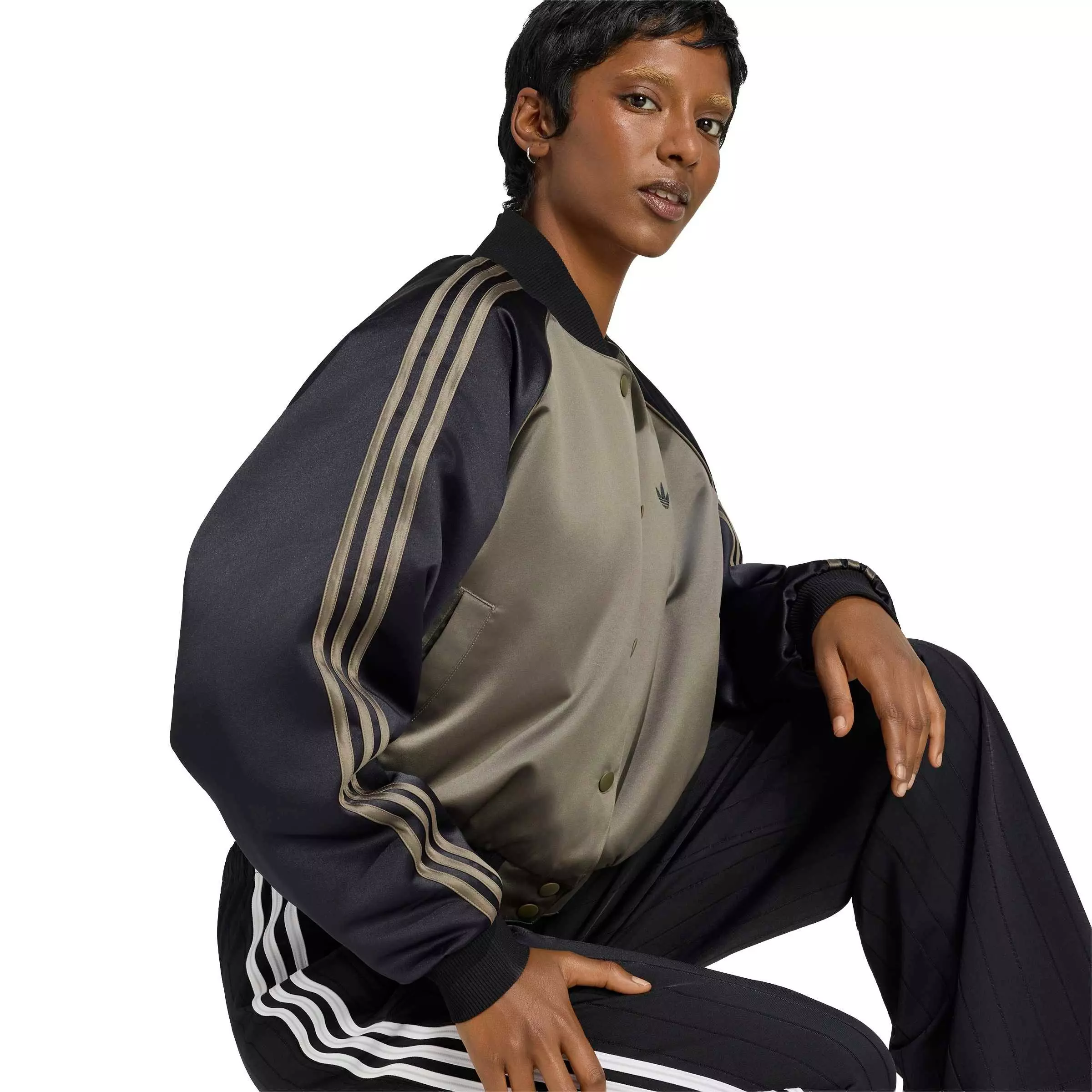 adidas Originals Women's Satin Bomber Jacket - Brown/Black - BROWN/BLACK
