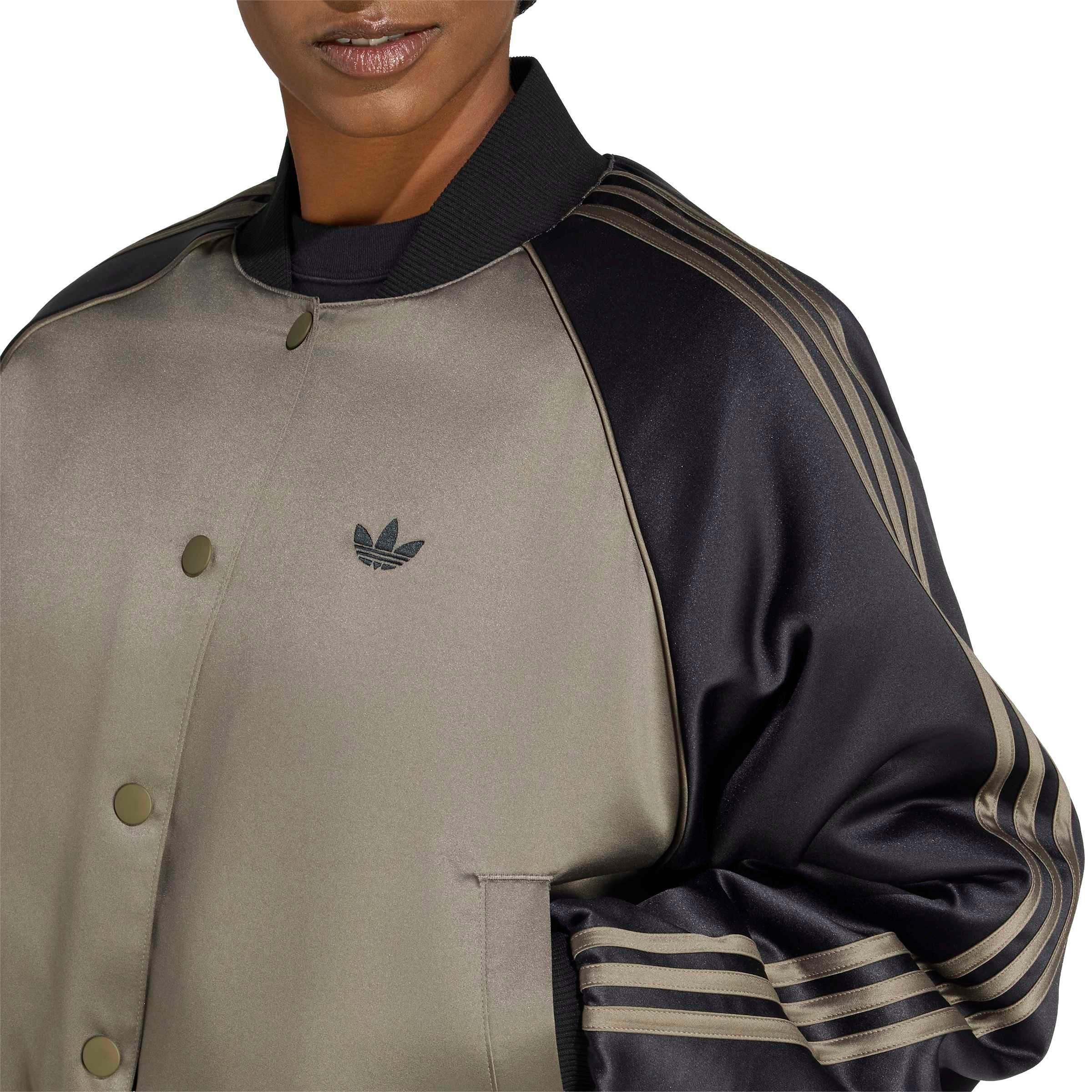 adidas Originals Women's Satin Bomber Jacket - Brown/Black - BROWN/BLACK