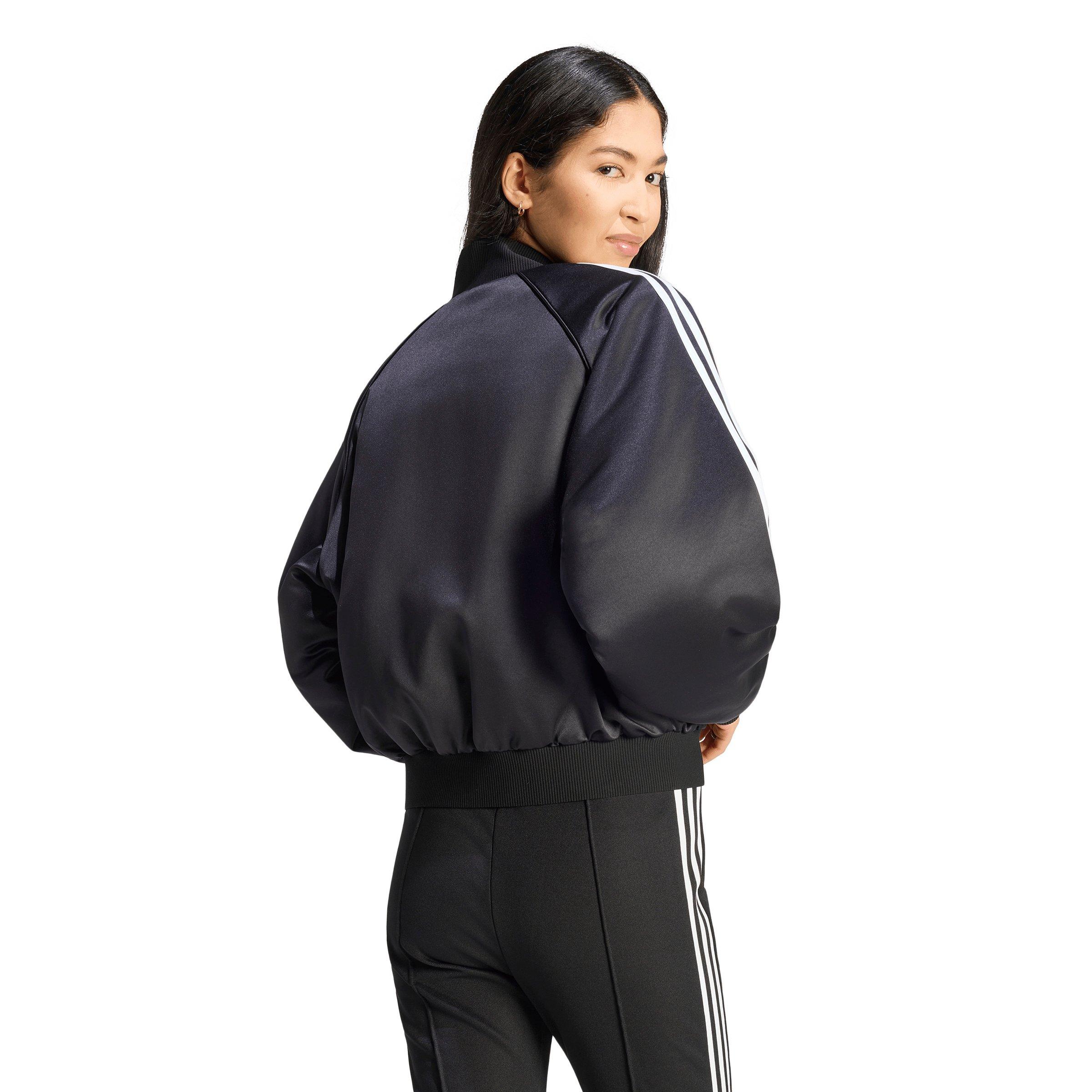 adidas Originals Women's Satin Bomber Jacket - Black/White/Grey - BLACK/WHITE/GREY Thumbnail View 2