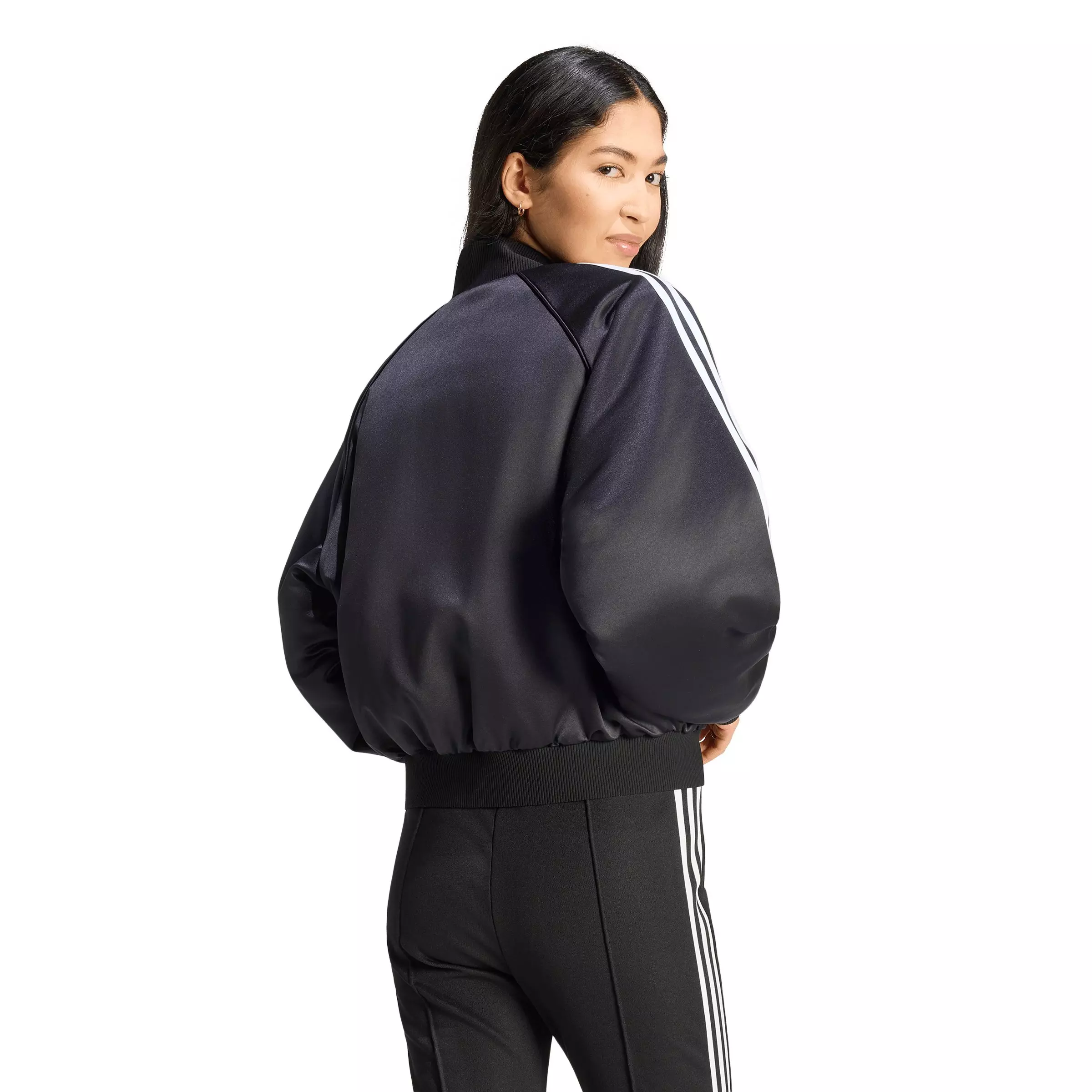 adidas Originals Women's Satin Bomber Jacket - Black/White/Grey - BLACK/WHITE/GREY