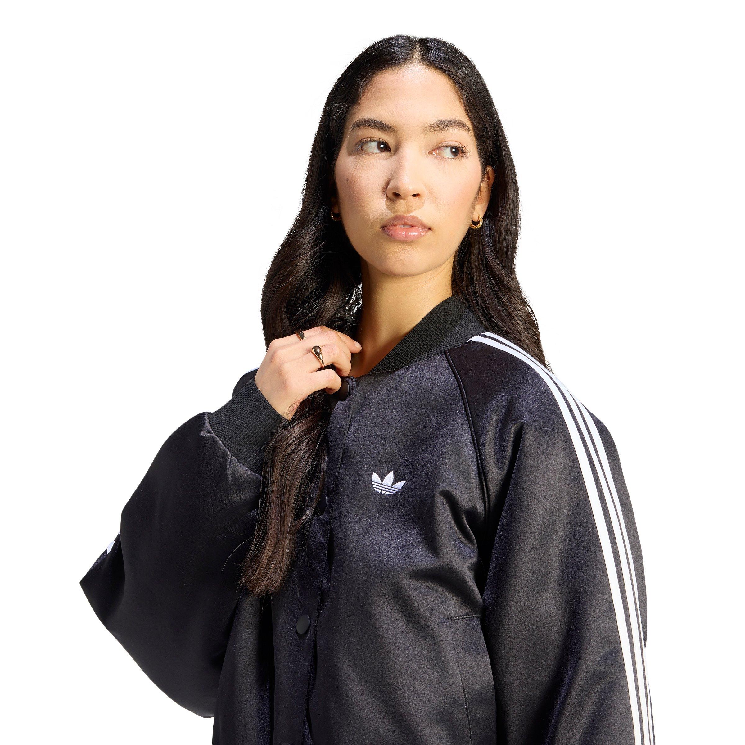 adidas Originals Women's Satin Bomber Jacket - Black/White/Grey - BLACK/WHITE/GREY Thumbnail View 3