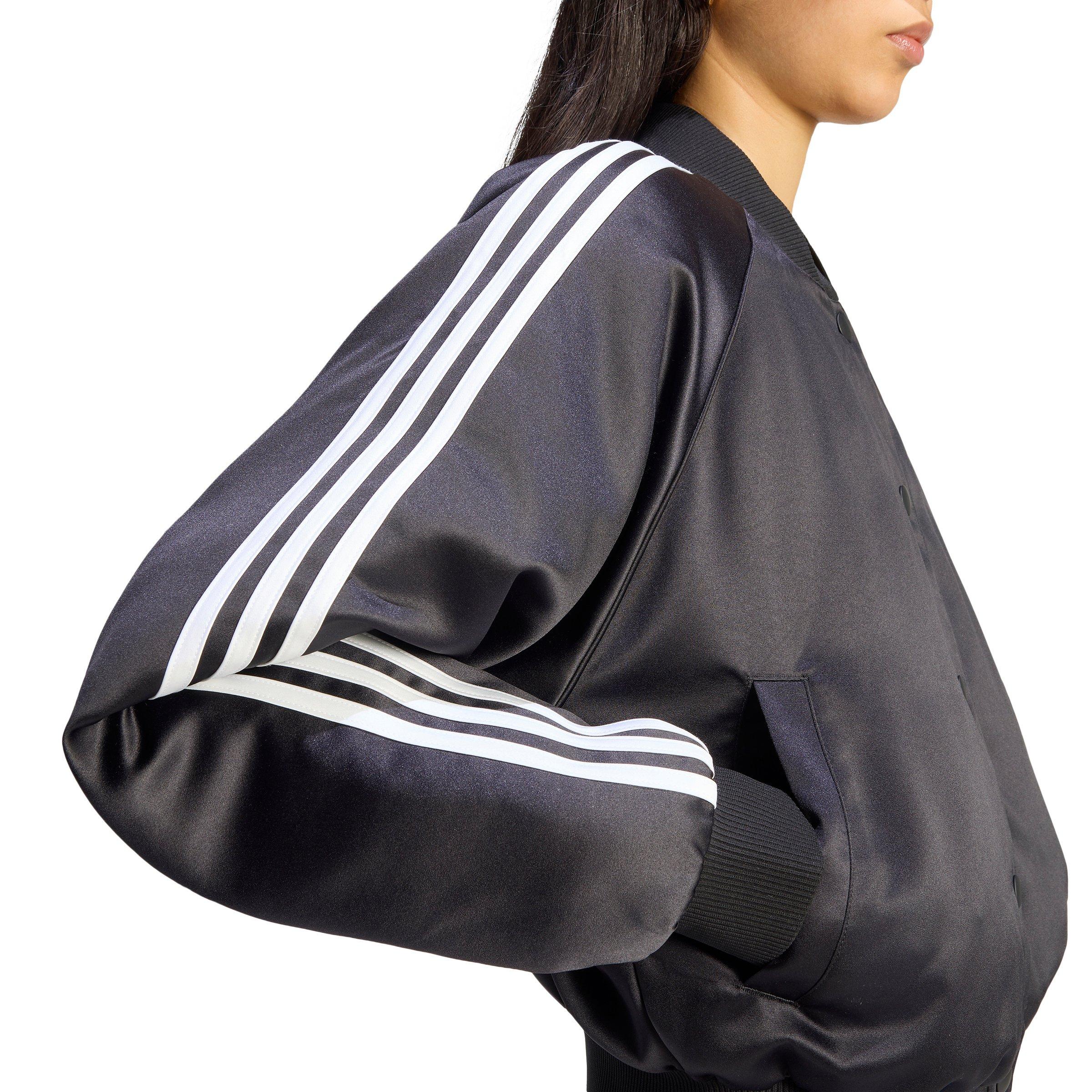 adidas Originals Women's Satin Bomber Jacket - Black/White/Grey - BLACK/WHITE/GREY Thumbnail View 4