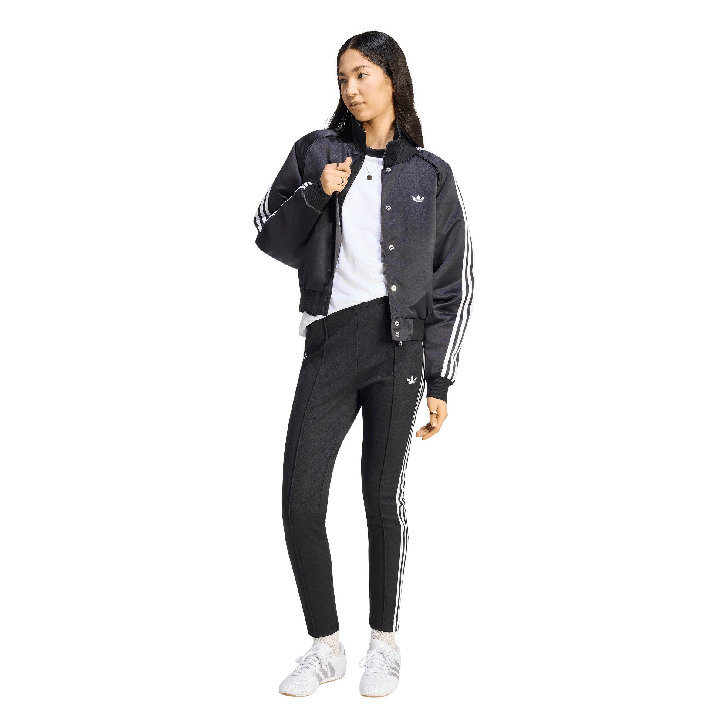 adidas Originals Women's Satin Bomber Jacket - Black/White/Grey - BLACK/WHITE/GREY Thumbnail View 5