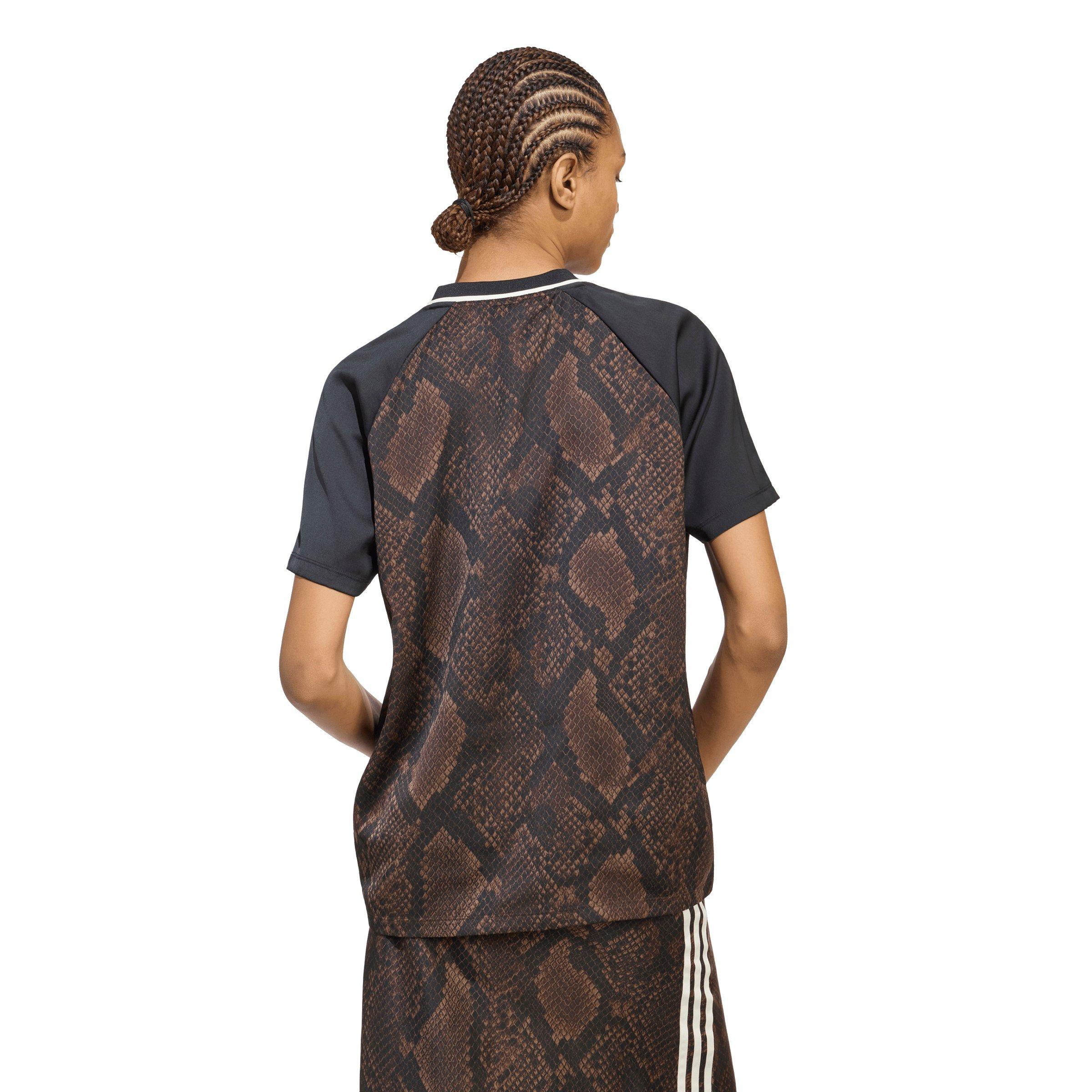 adidas Originals Women's Snake Print Satin Short Sleeve T-Shirt - Brown - BROWN Thumbnail View 2
