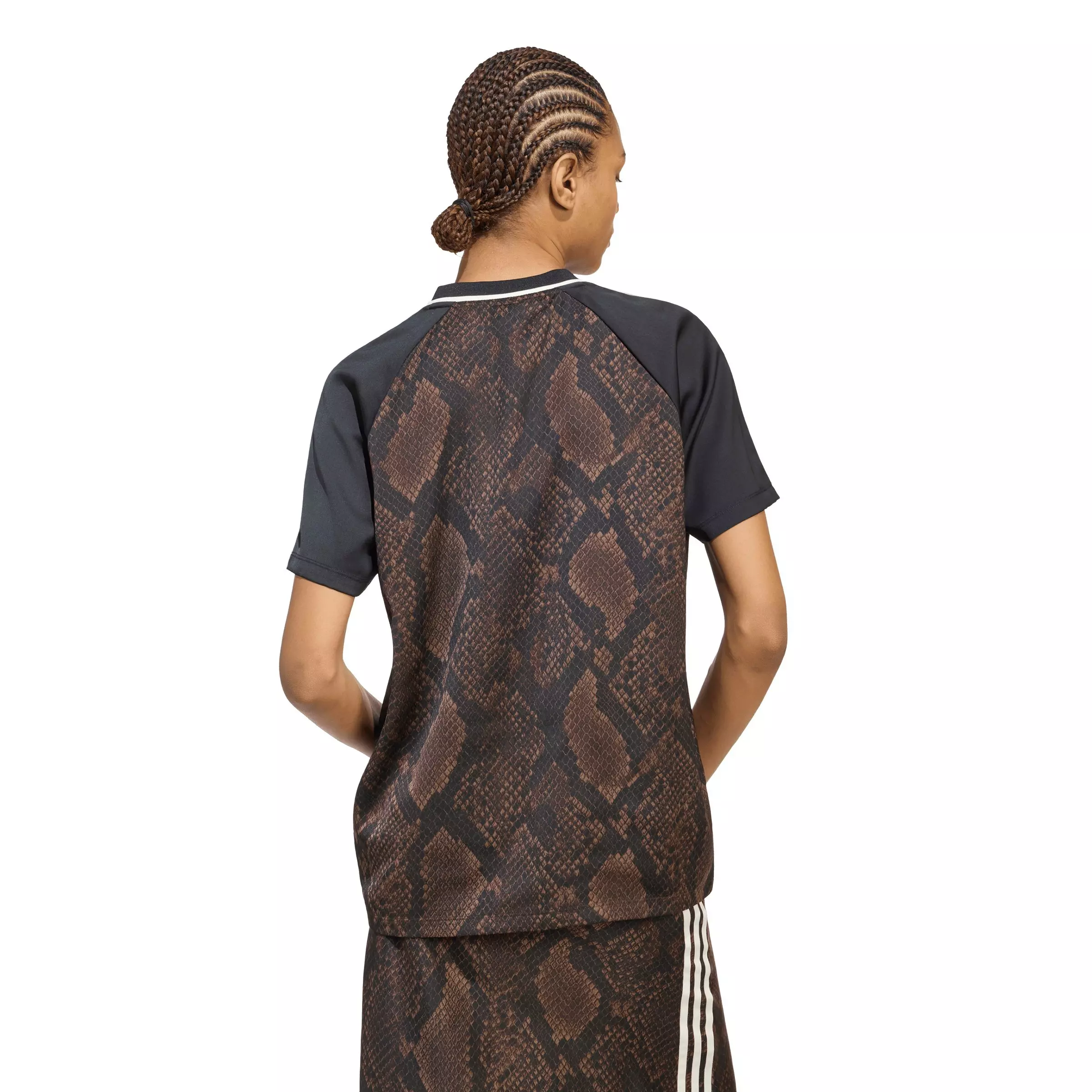 adidas Originals Women's Snake Print Satin Short Sleeve T-Shirt - Brown - BROWN