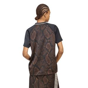 adidas Originals Women's Snake Print Satin Short Sleeve T-Shirt - Brown
