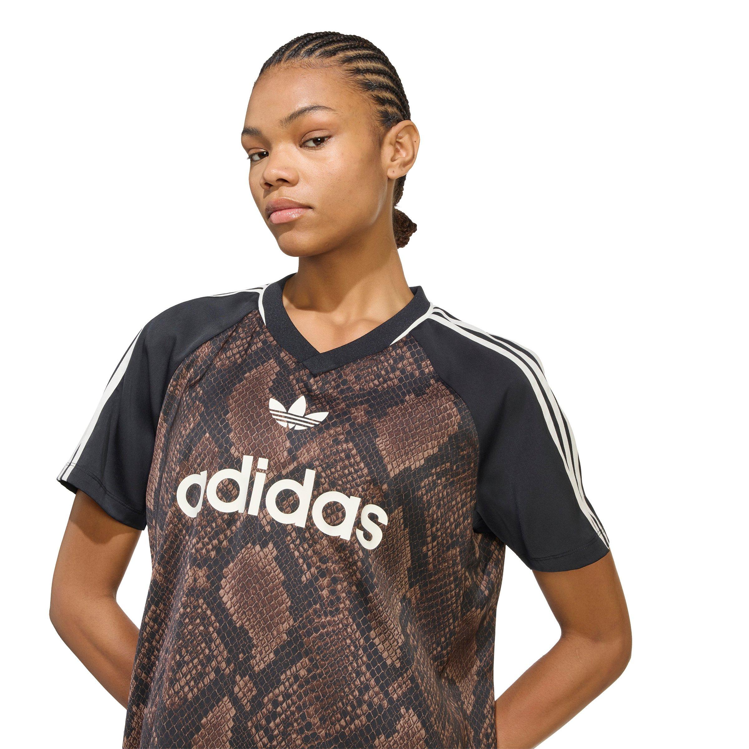 adidas Originals Women's Snake Print Satin Short Sleeve T-Shirt - Brown - BROWN Thumbnail View 3