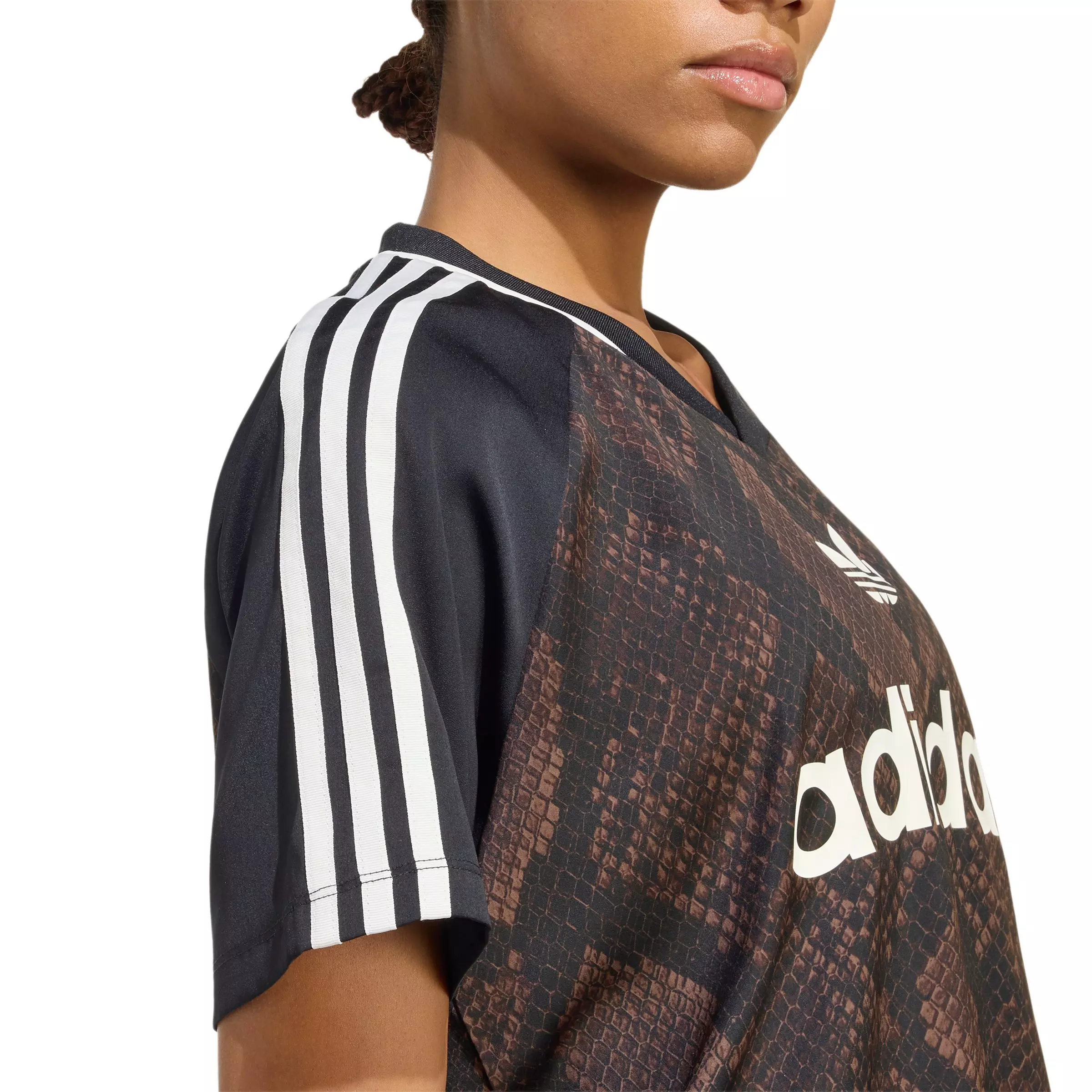 adidas Originals Women's Snake Print Satin Short Sleeve T-Shirt - Brown - BROWN