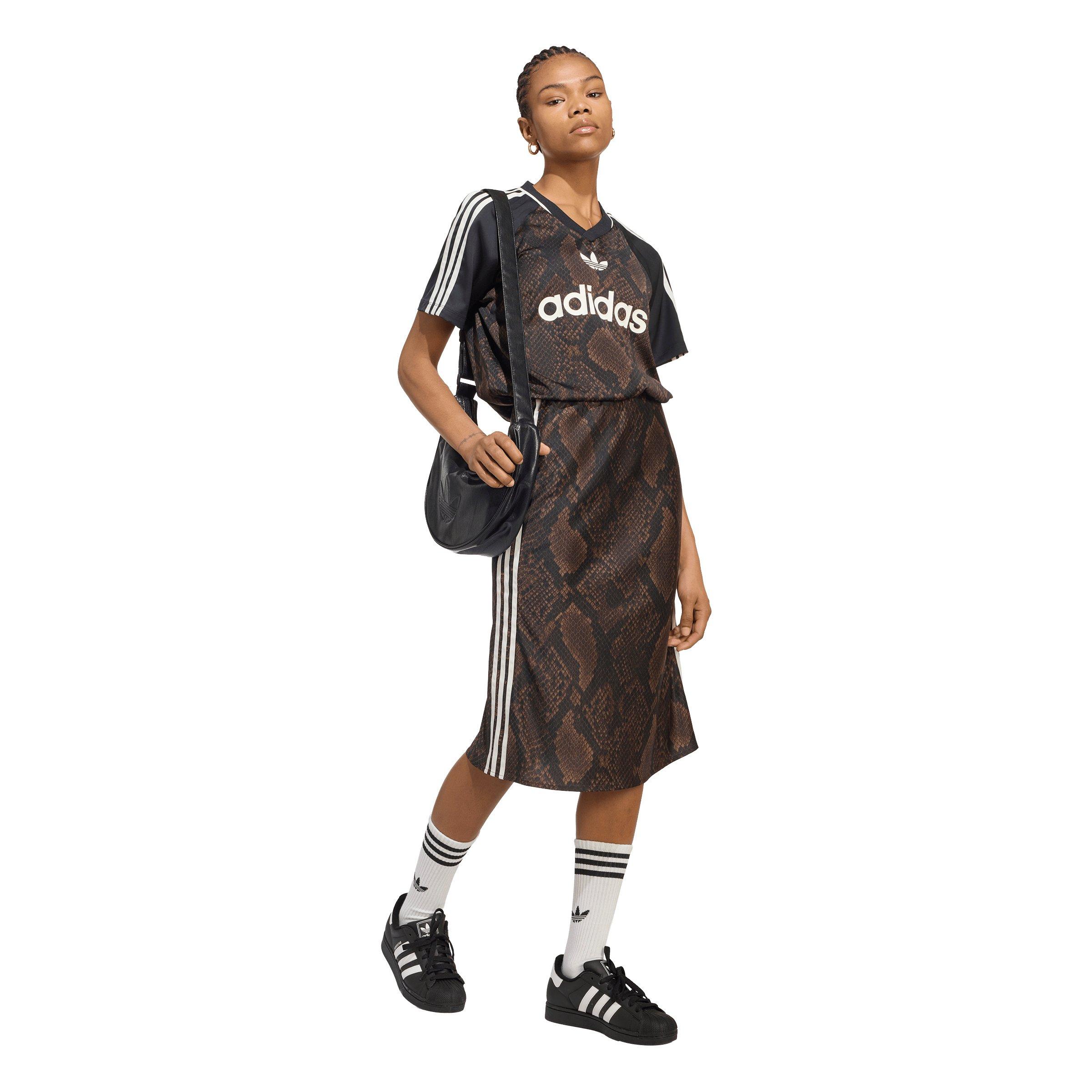 adidas Originals Women's Snake Print Satin Short Sleeve T-Shirt - Brown - BROWN Thumbnail View 5