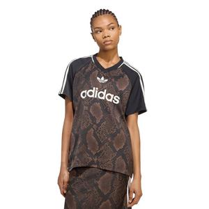 adidas Originals Women's Snake Print Satin Short Sleeve T-Shirt - Brown