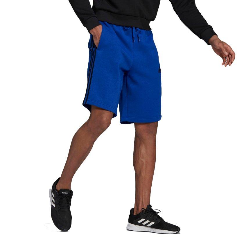 adidas Essentials Men's Blue Fleece 3-Stripes Shorts - Royal - BLUE Thumbnail View 3