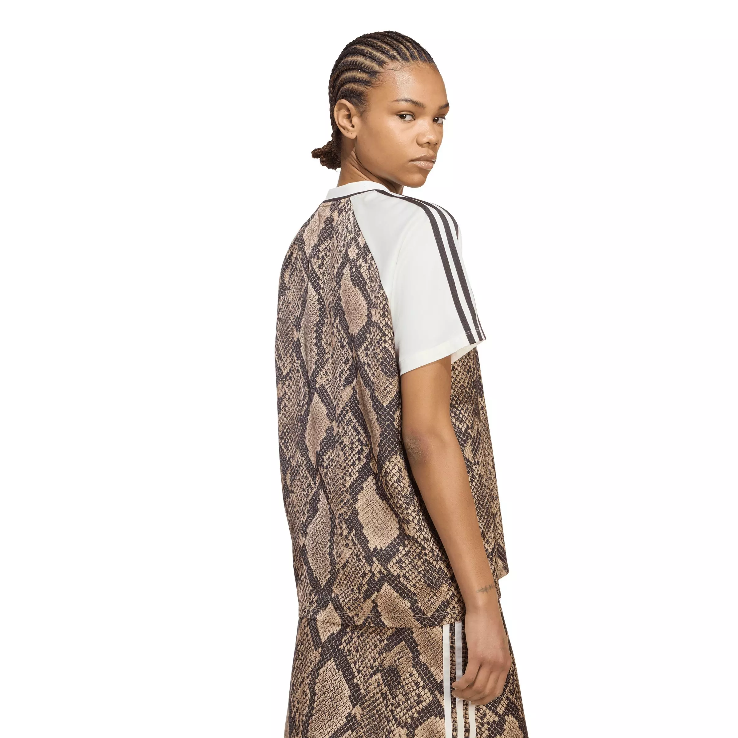 adidas Originals Women's Snake Print Satin Short Sleeve T-Shirt - Beige - BEIGE
