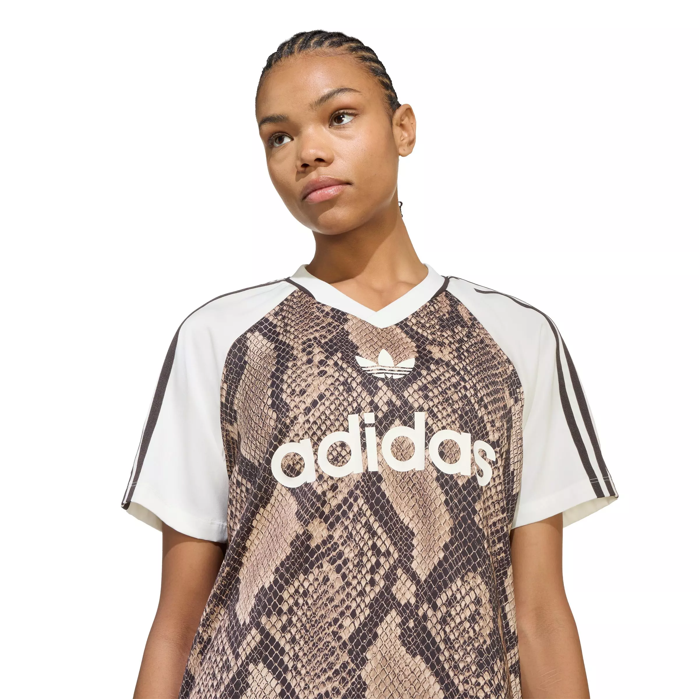 adidas Originals Women's Snake Print Satin Short Sleeve T-Shirt - Beige - BEIGE