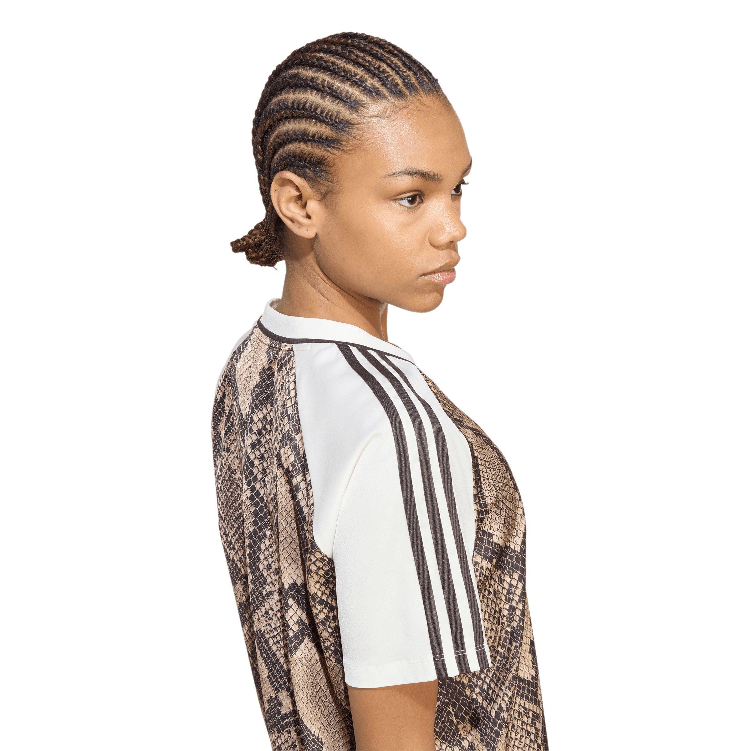 adidas Originals Women's Snake Print Satin Short Sleeve T-Shirt - Beige - BEIGE Thumbnail View 4