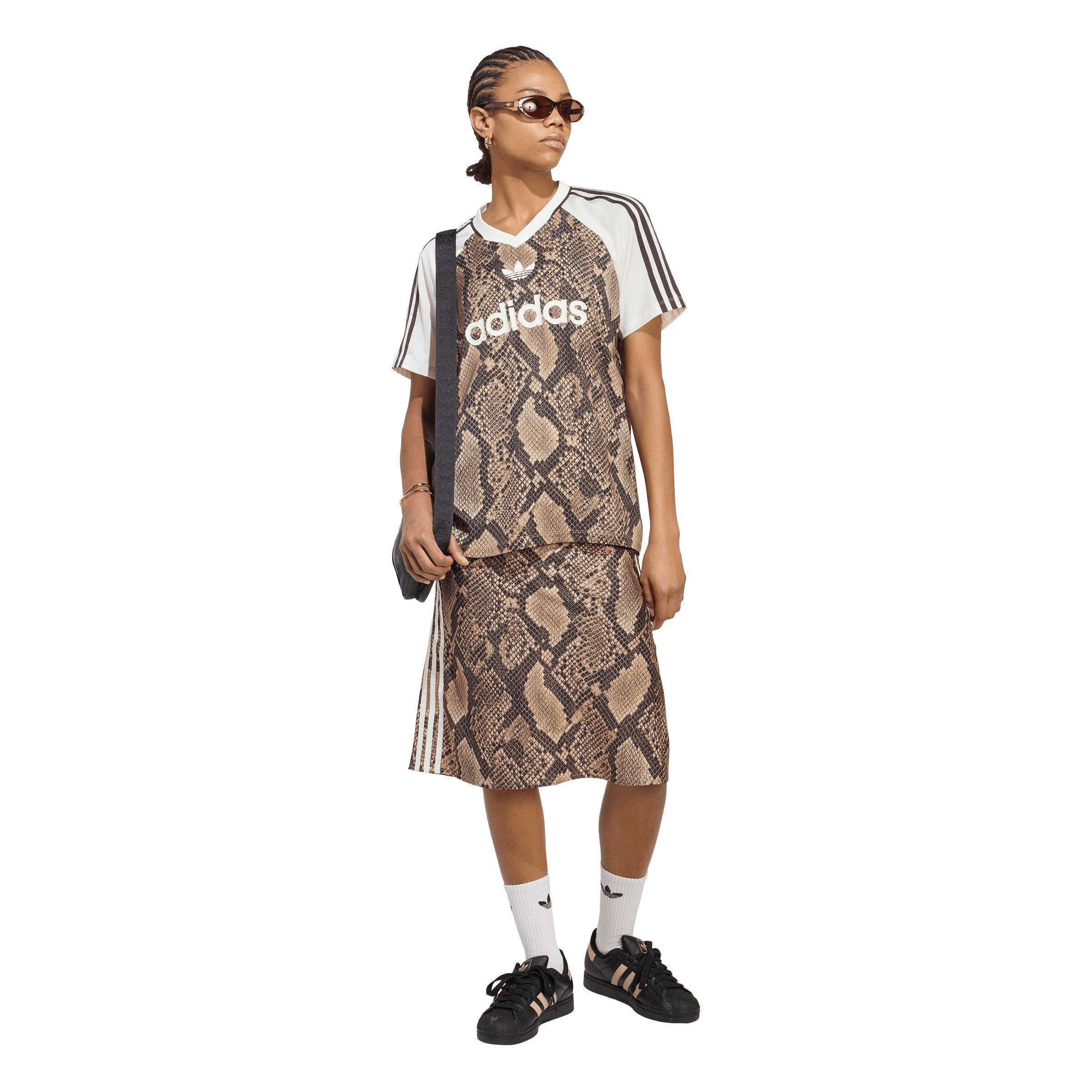 adidas Originals Women's Snake Print Satin Short Sleeve T-Shirt - Beige - BEIGE Thumbnail View 5