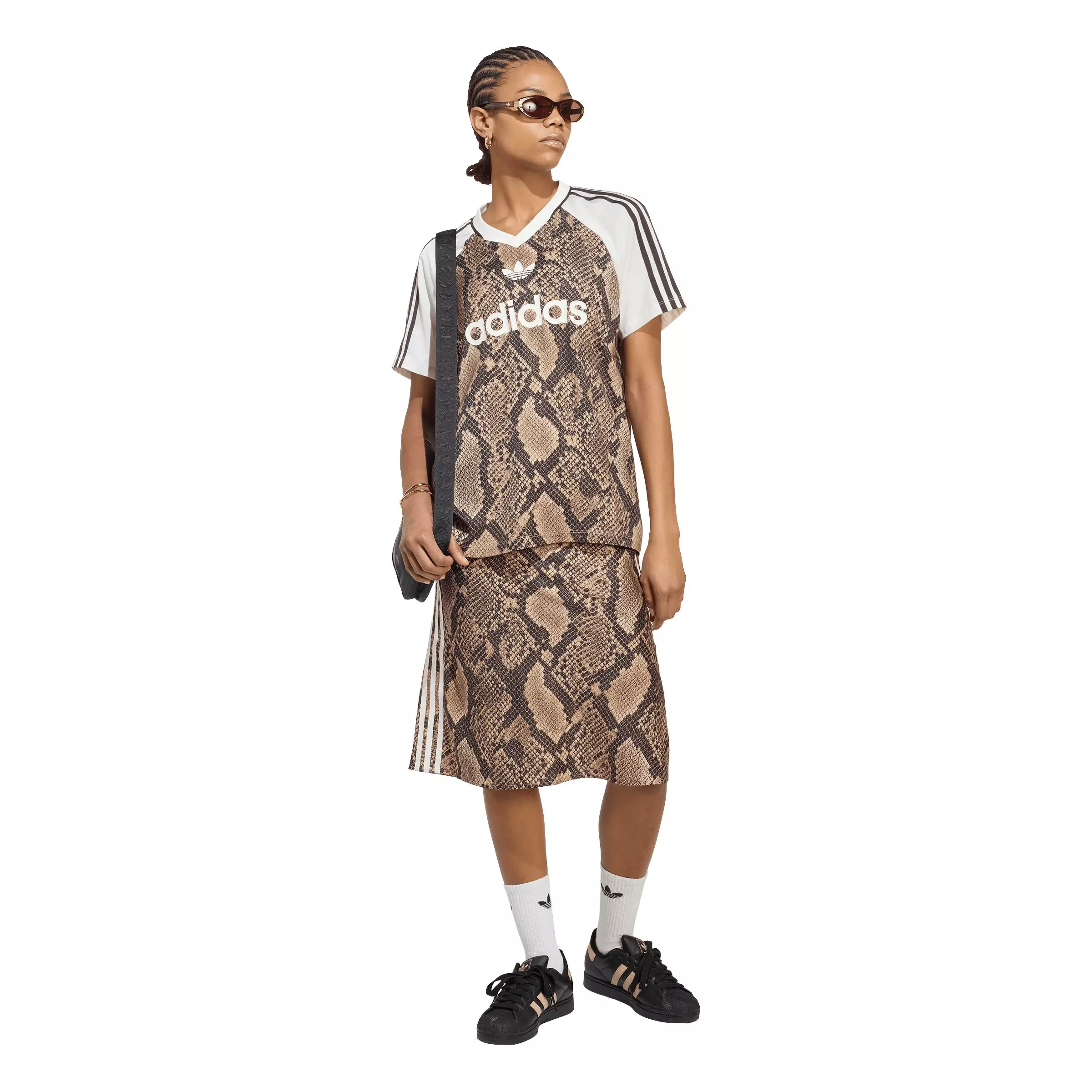 adidas Originals Women's Snake Print Satin Short Sleeve T-Shirt - Beige - BEIGE