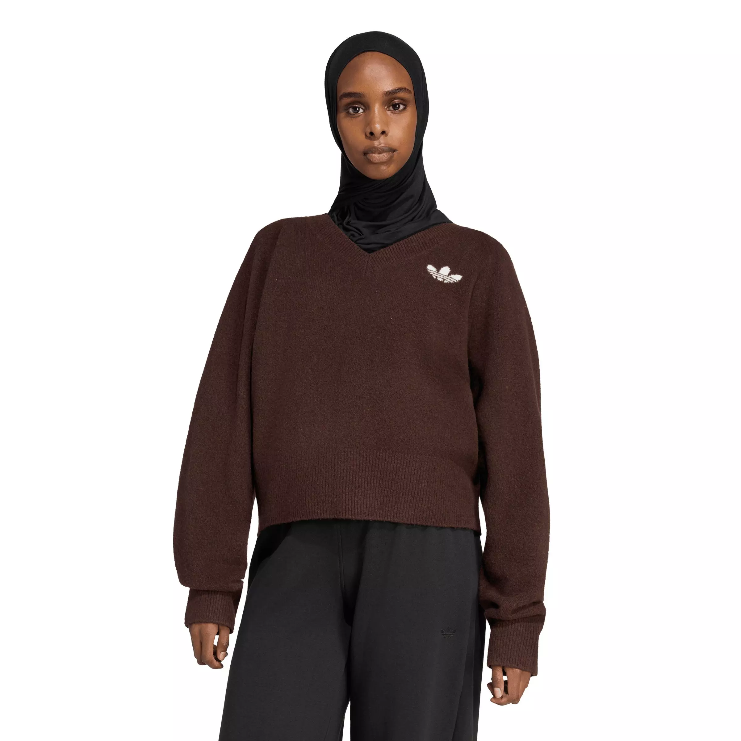 adidas Originals Women's Essentials Knit Long Sleeve V-Neck Sweater - Light Maroon - LIGHT MAROON