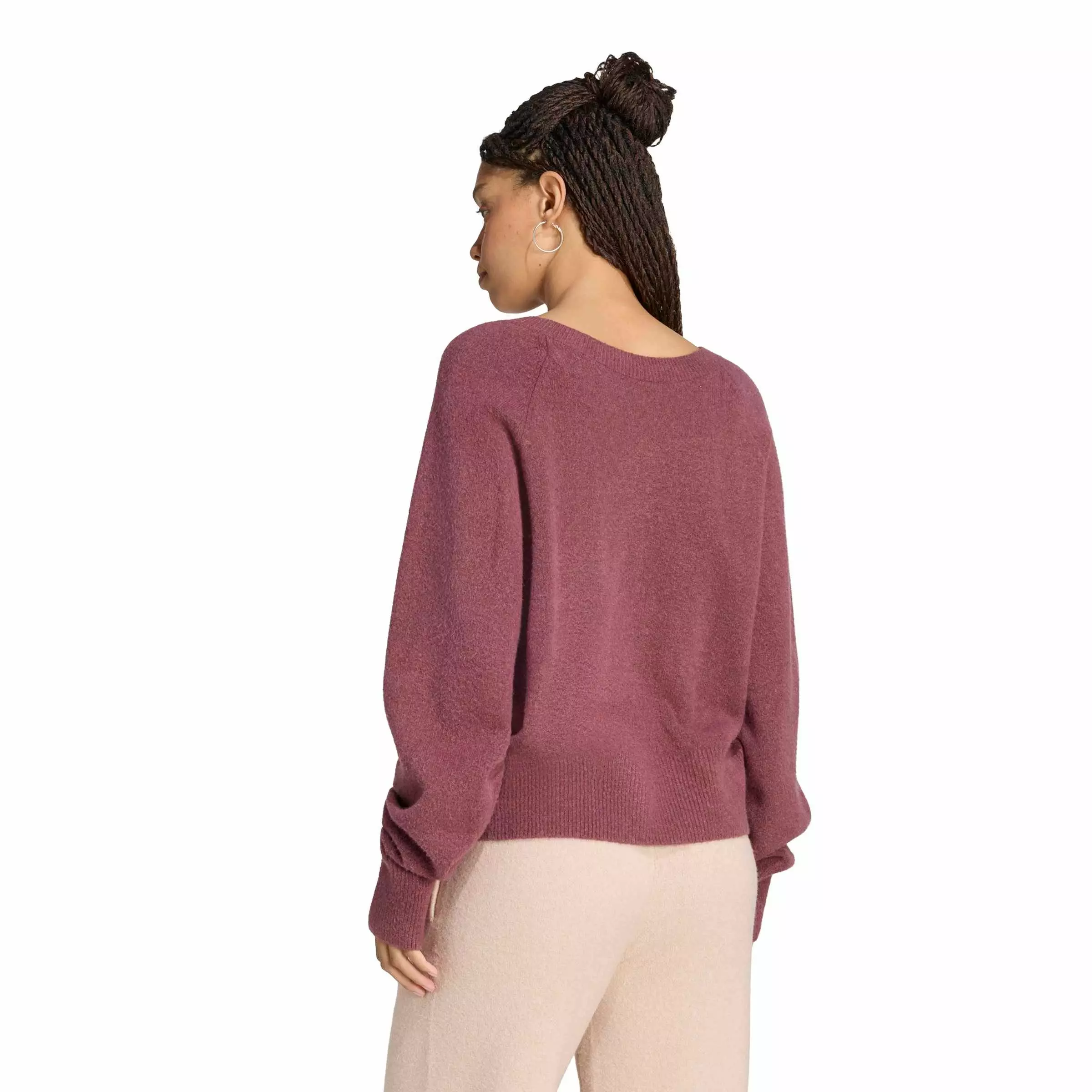 adidas Originals Women's Essentials Knit Long Sleeve V-Neck Sweater - Light Maroon - LIGHT MAROON