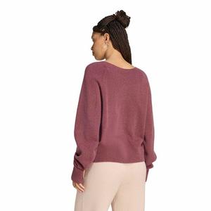 adidas Originals Women's Essentials Knit Long Sleeve V-Neck Sweater - Light Maroon - LIGHT MAROON