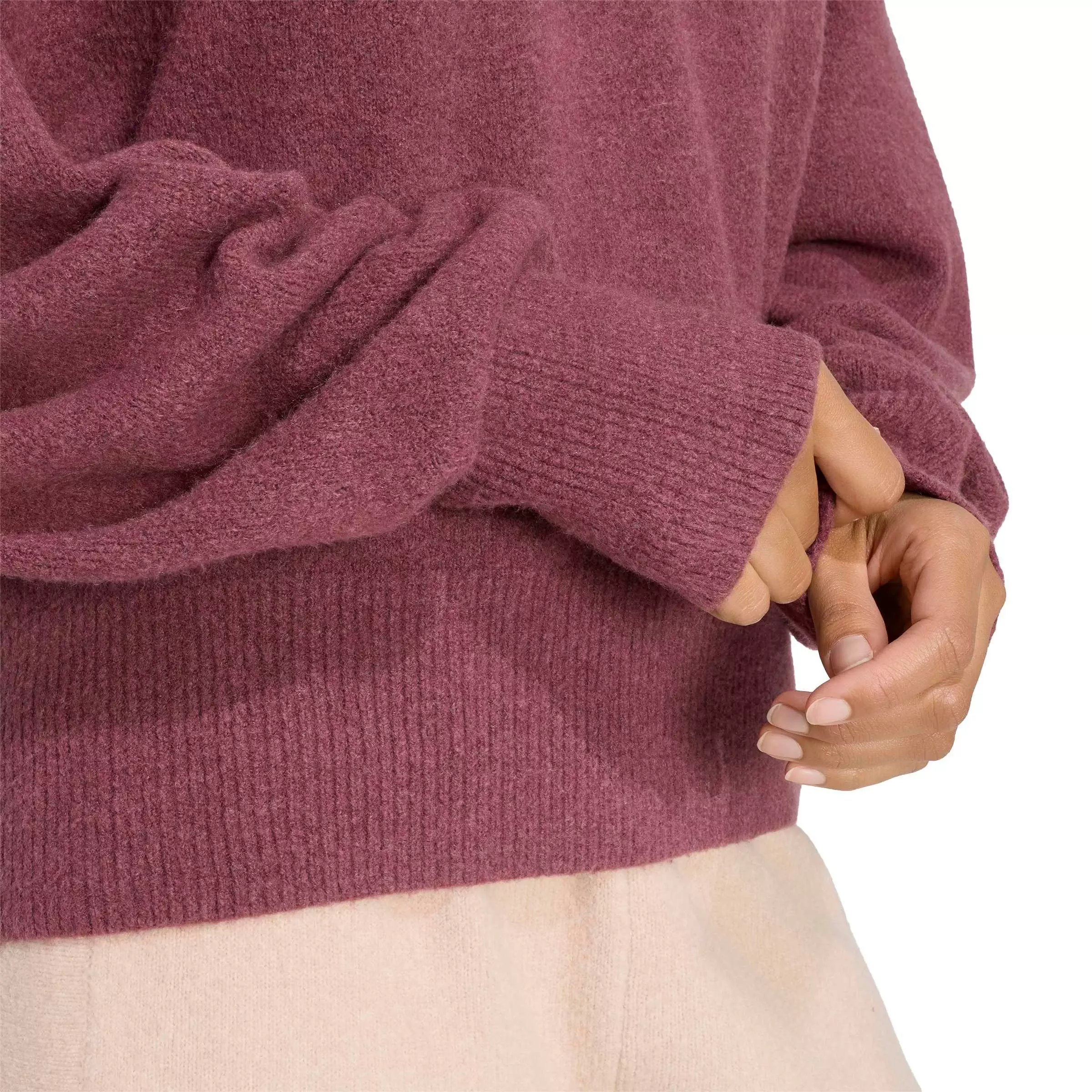 adidas Originals Women's Essentials Knit Long Sleeve V-Neck Sweater - Light Maroon - LIGHT MAROON