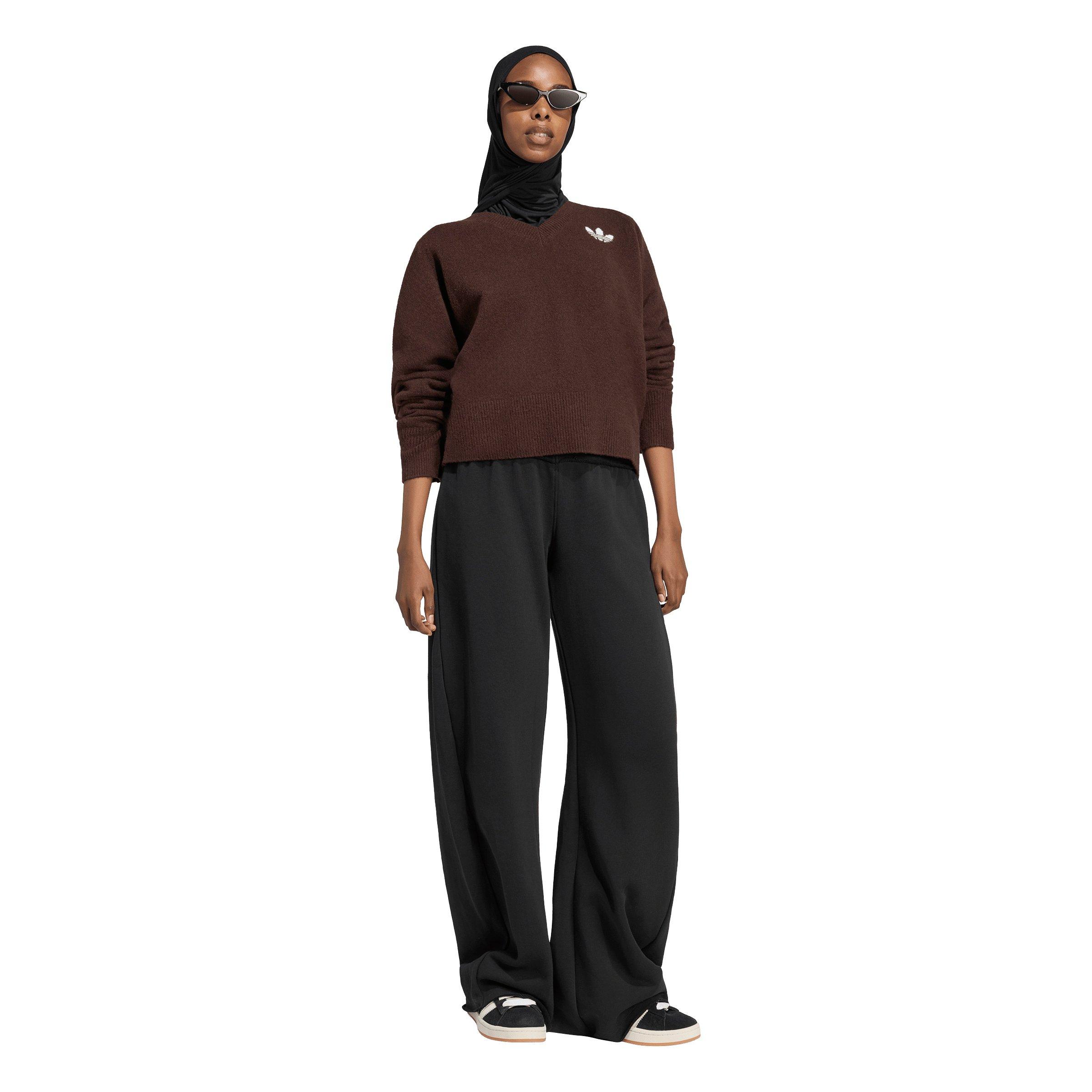 adidas Originals Women's Essentials Knit Long Sleeve V-Neck Sweater - Light Maroon - LIGHT MAROON