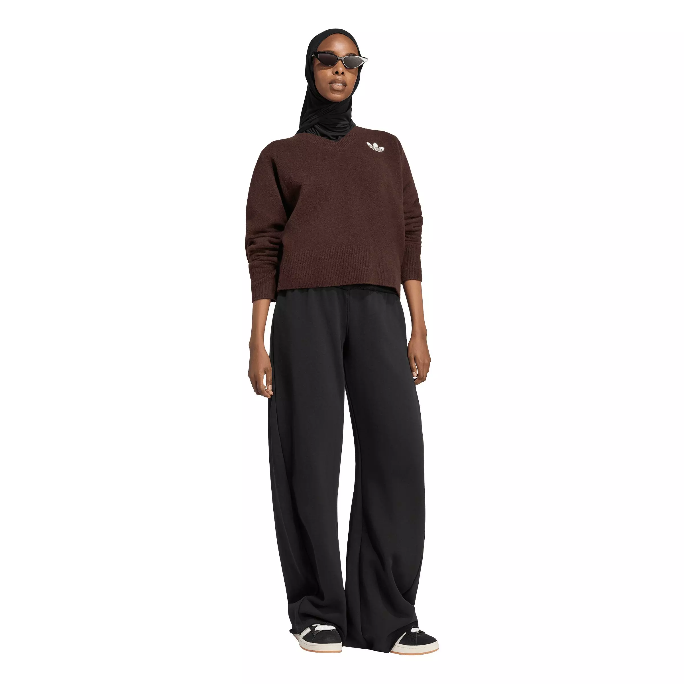 adidas Originals Women's Essentials Knit Long Sleeve V-Neck Sweater - Light Maroon - LIGHT MAROON
