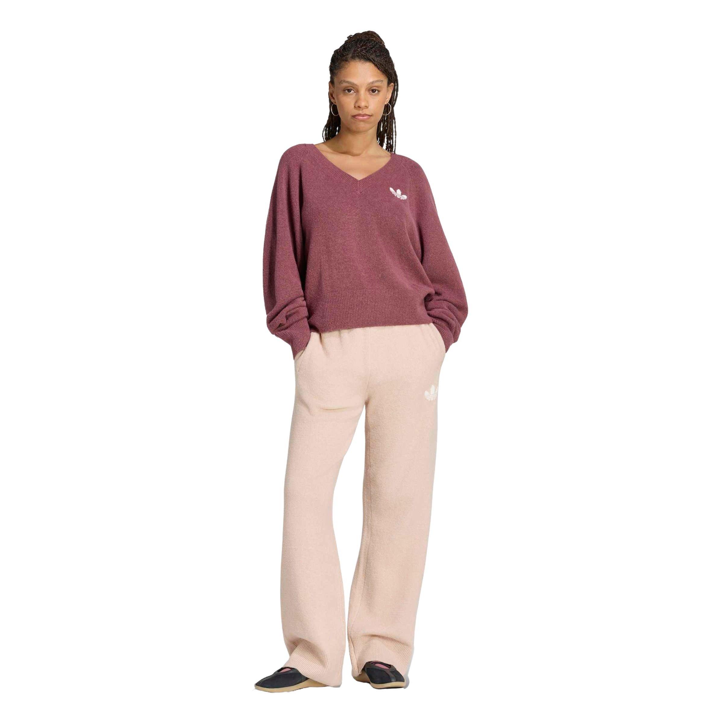 adidas Originals Women's Essentials Knit Long Sleeve V-Neck Sweater - Light Maroon - LIGHT MAROON