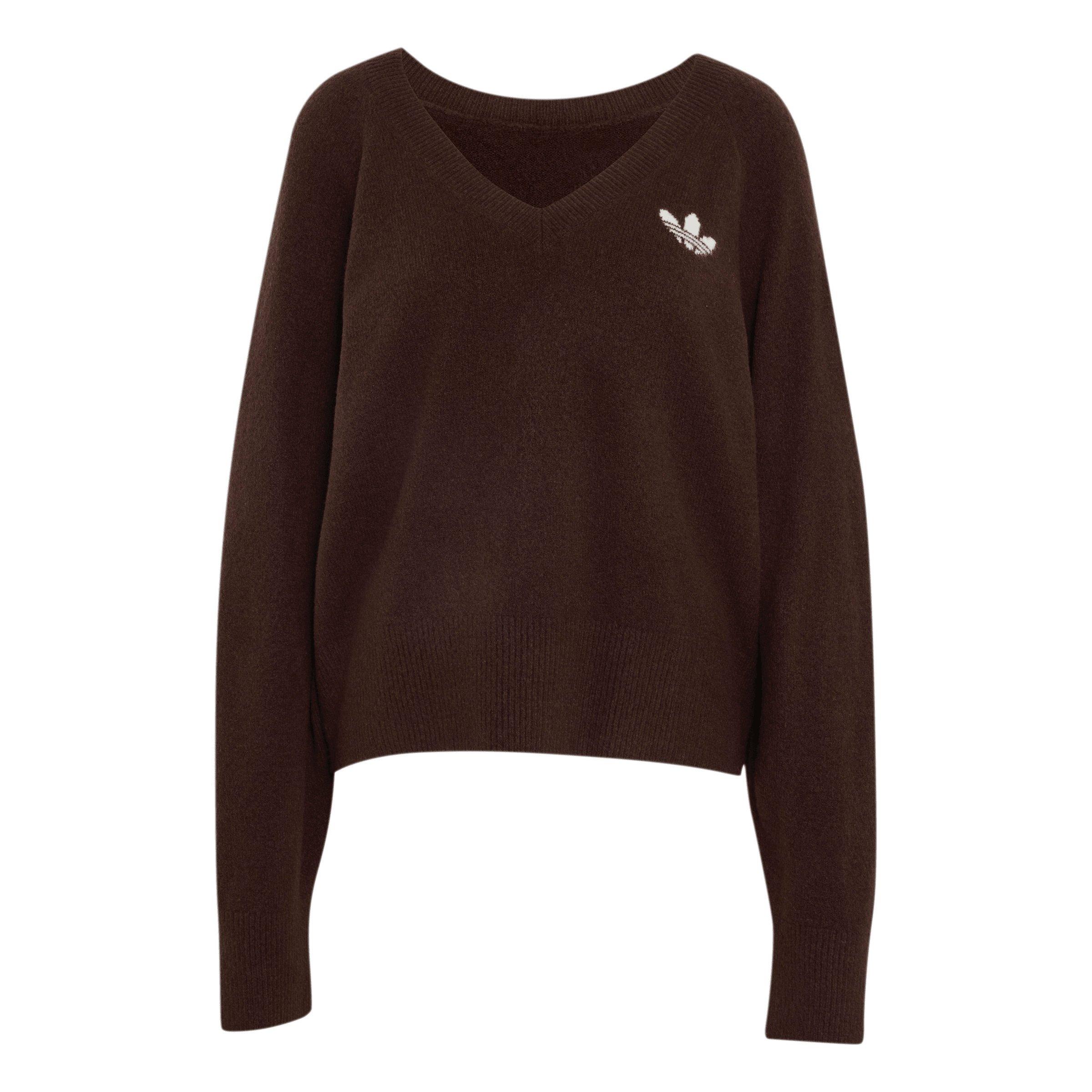 adidas Originals Women's Essentials Knit Long Sleeve V-Neck Sweater - Light Maroon - LIGHT MAROON