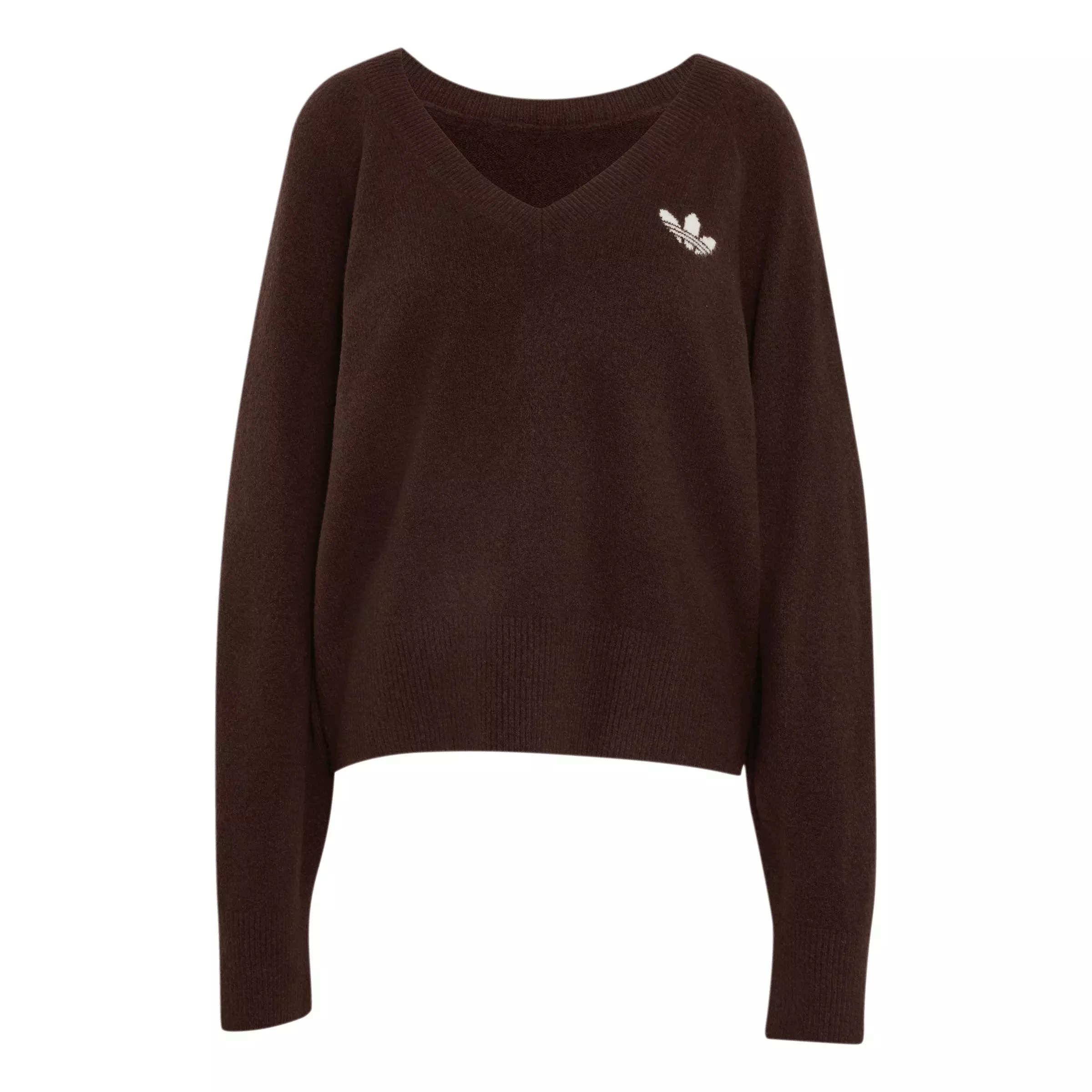 adidas Originals Women's Essentials Knit Long Sleeve V-Neck Sweater - Light Maroon - LIGHT MAROON