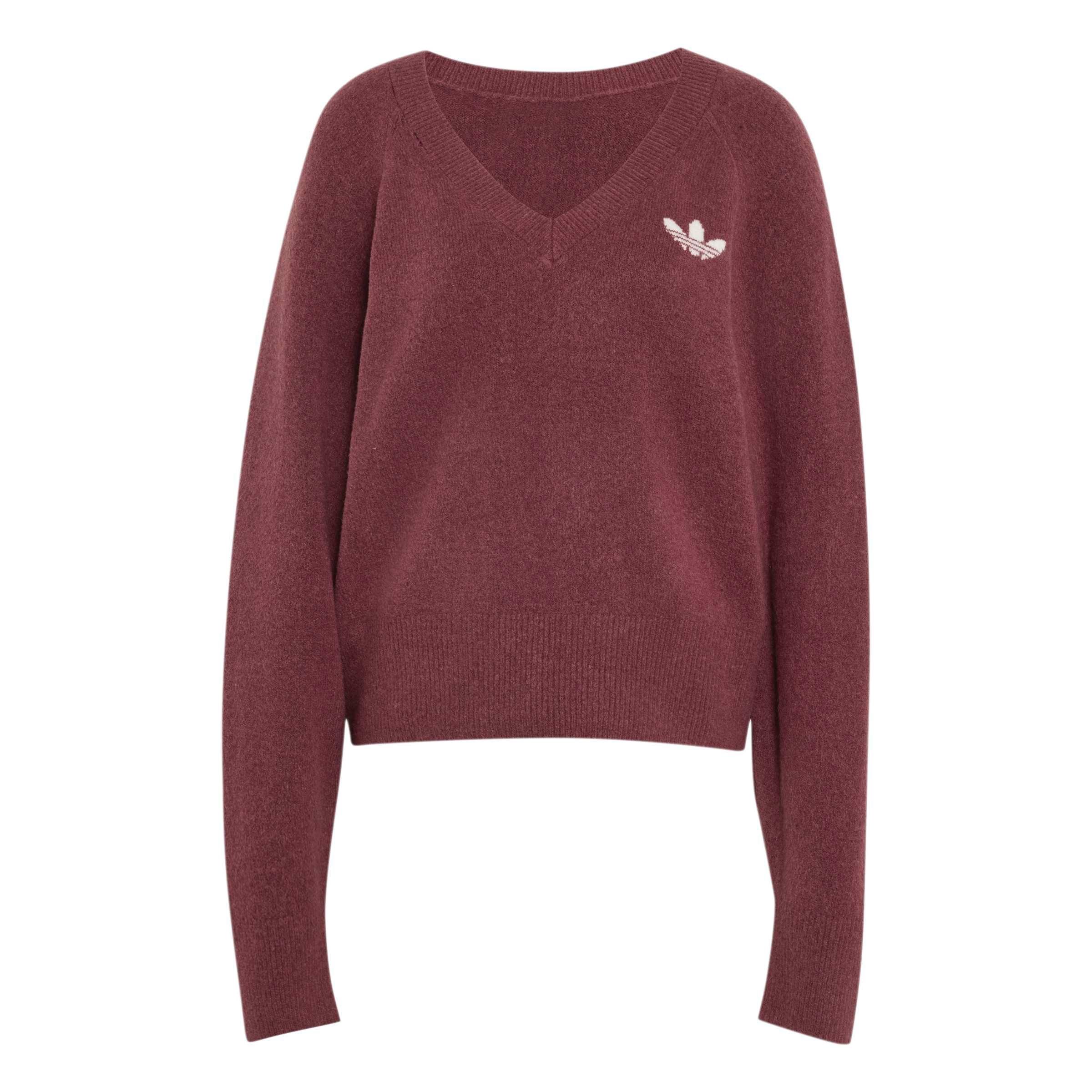adidas Originals Women's Essentials Knit Long Sleeve V-Neck Sweater - Light Maroon - LIGHT MAROON