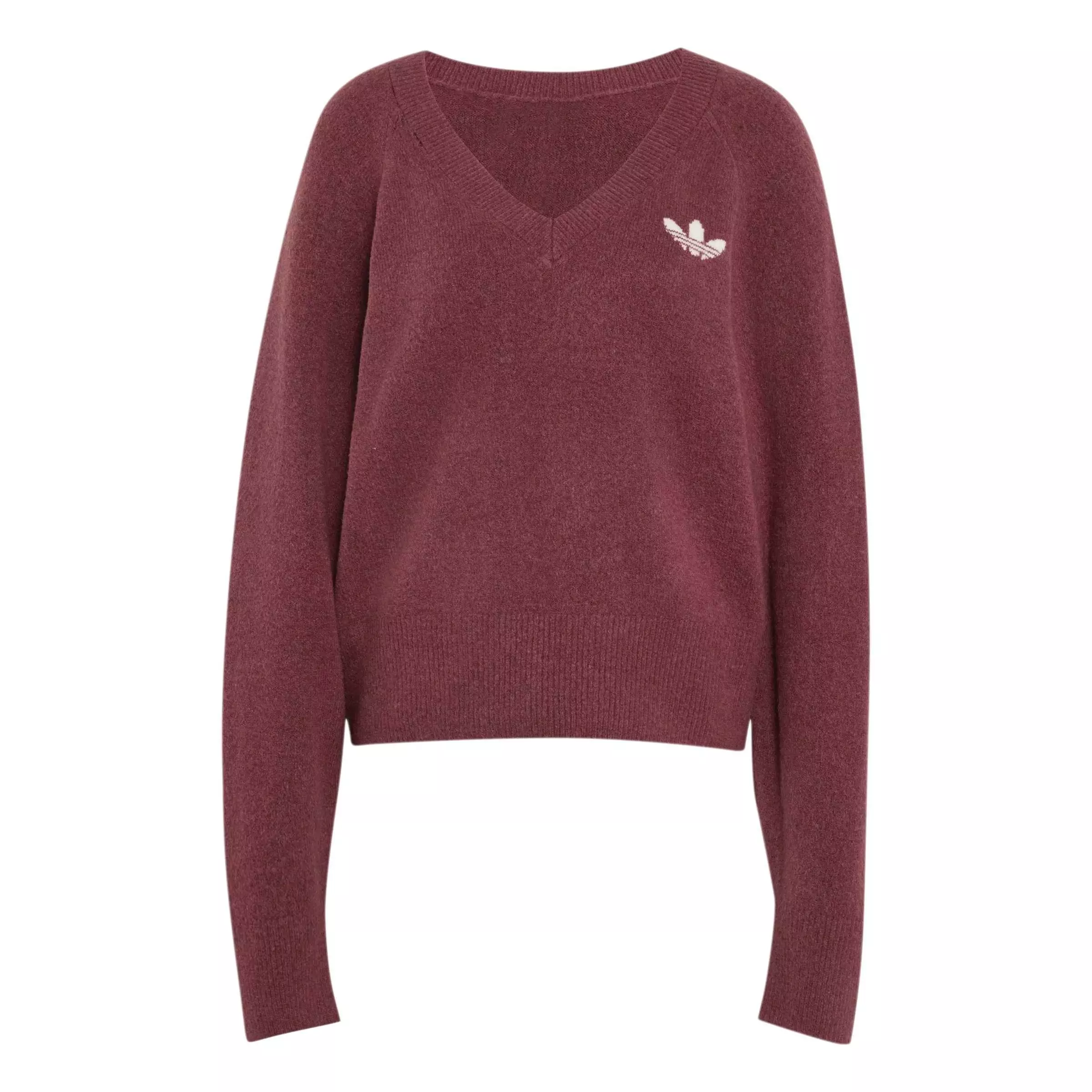 adidas Originals Women's Essentials Knit Long Sleeve V-Neck Sweater - Light Maroon - LIGHT MAROON
