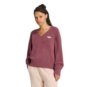 adidas Originals Women's Essentials Knit Long Sleeve V-Neck Sweater - Light Maroon - LIGHT MAROON