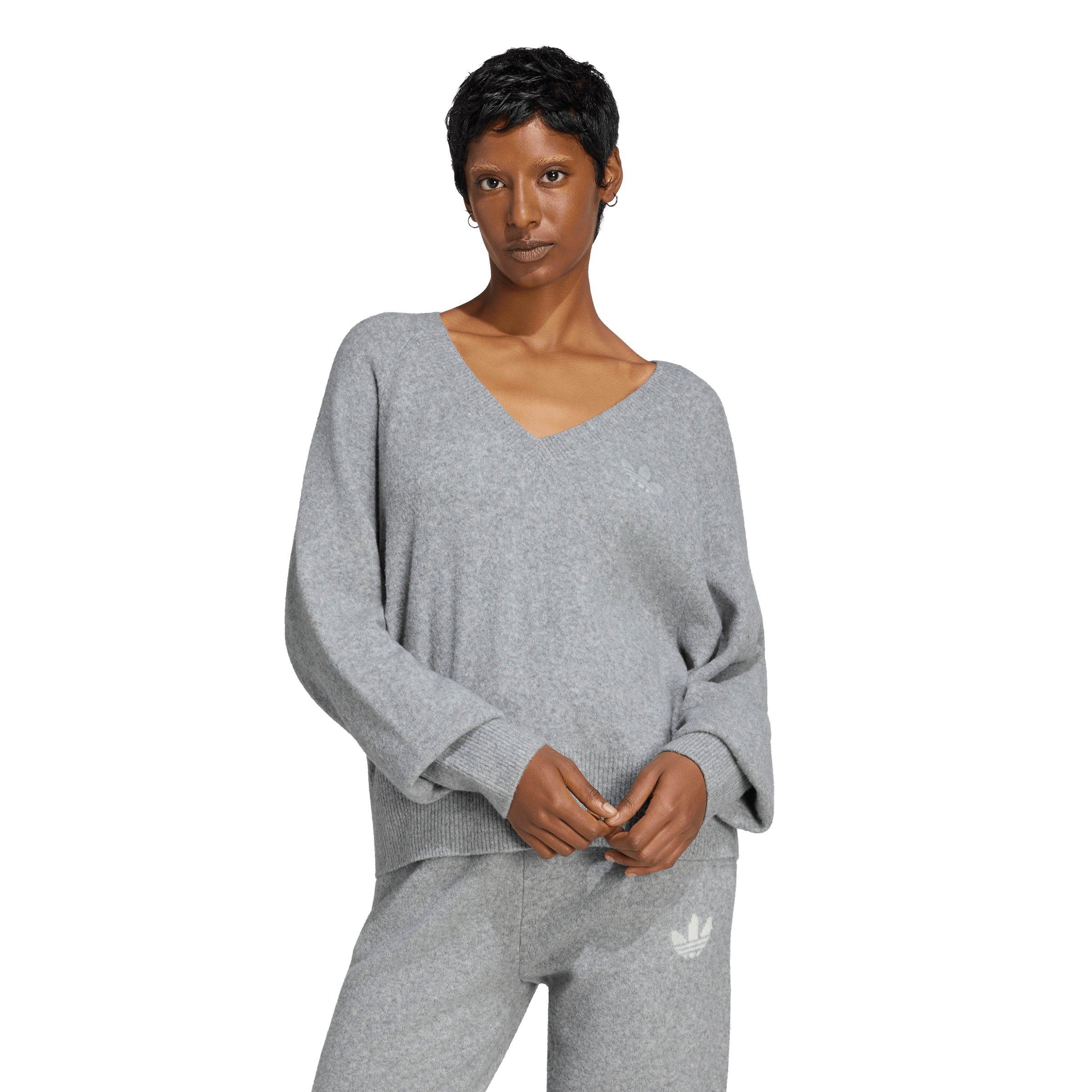 adidas Originals Women's Essentials Knit Long Sleeve V-Neck Sweater - Grey - GREY