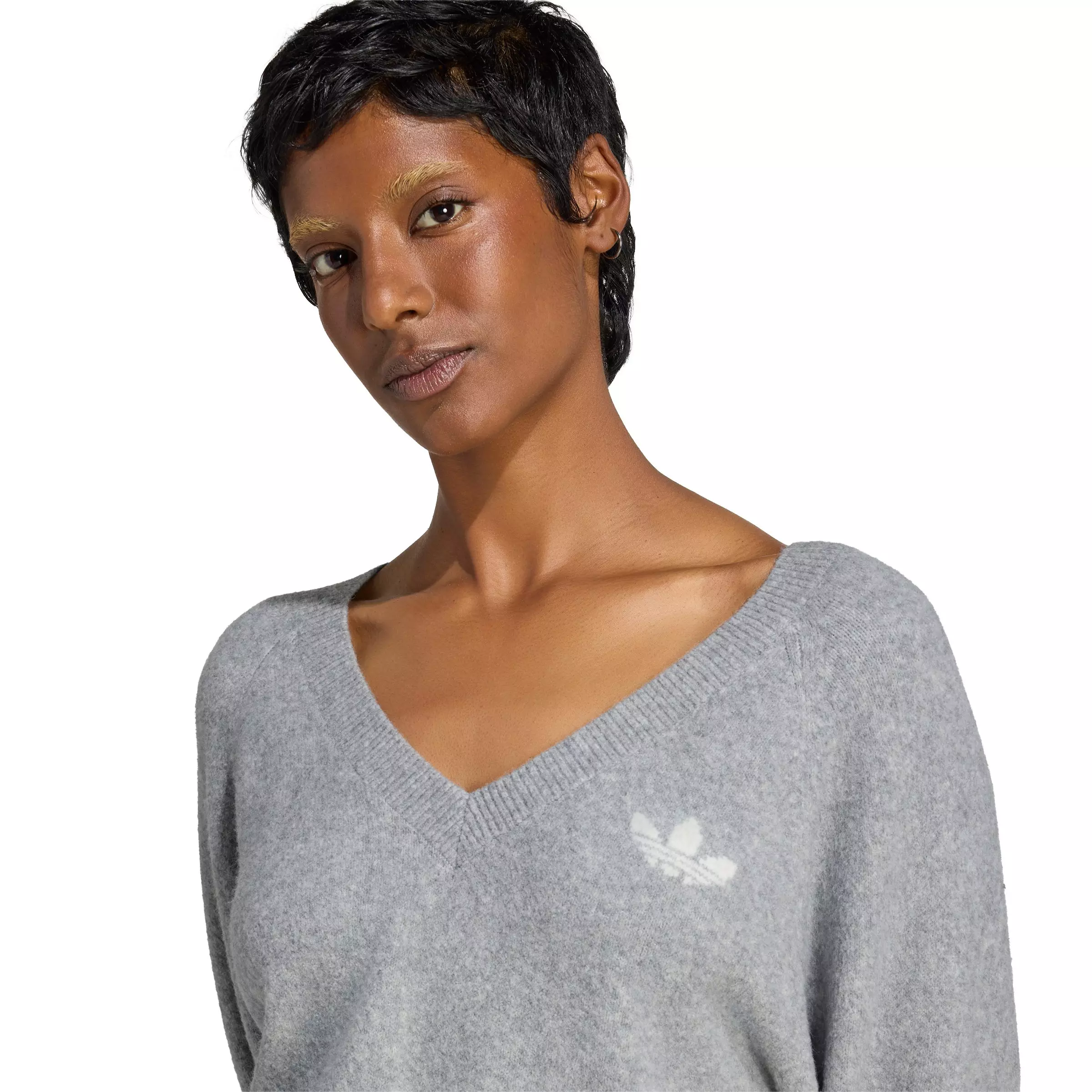 adidas Originals Women's Essentials Knit Long Sleeve V-Neck Sweater - Grey - GREY