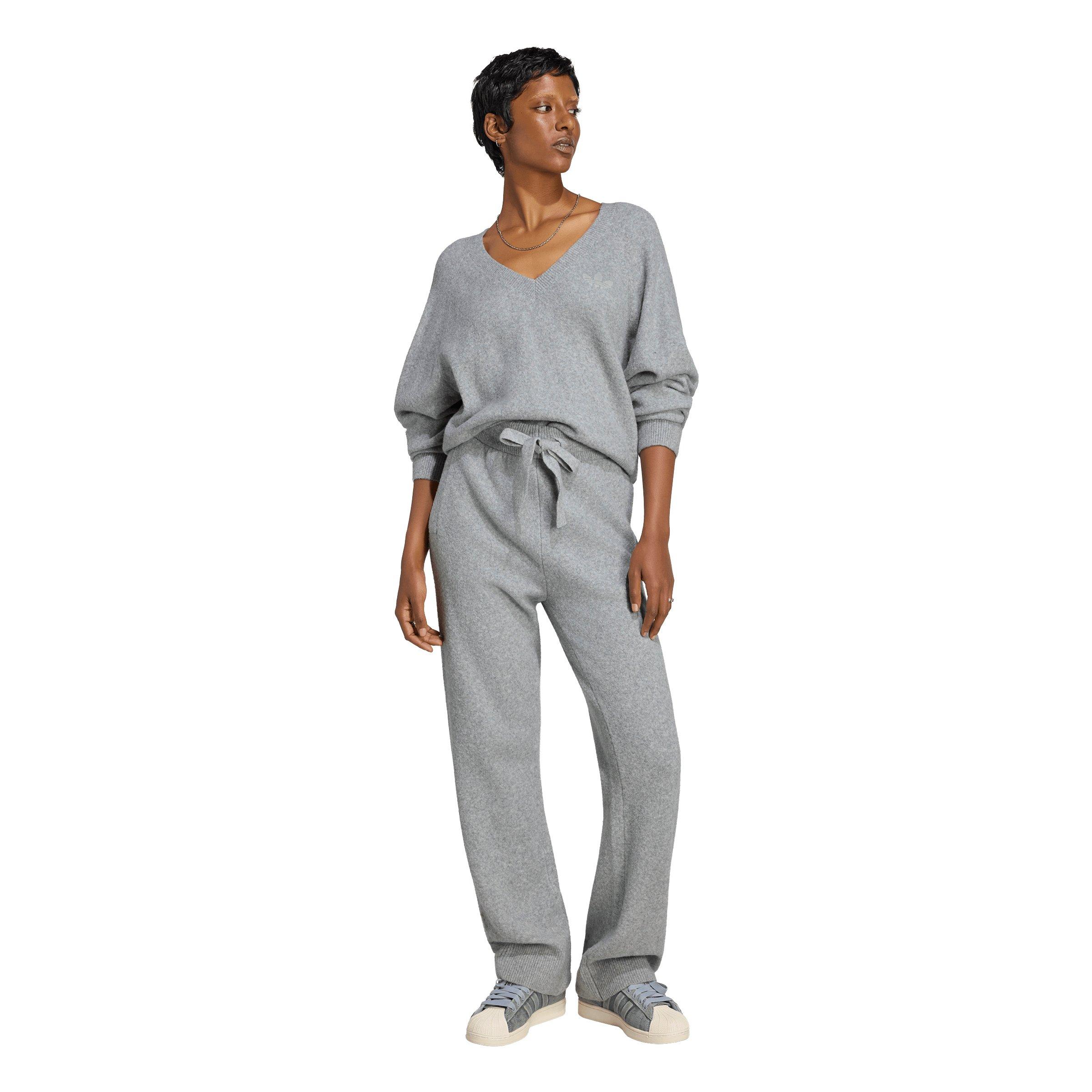 adidas Originals Women's Essentials Knit Long Sleeve V-Neck Sweater - Grey - GREY