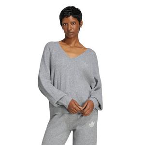 adidas Originals Women's Essentials Knit Long Sleeve V-Neck Sweater - Grey - GREY