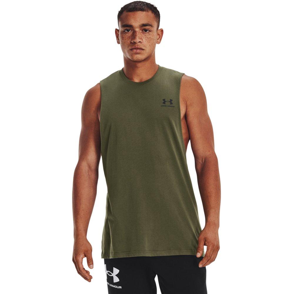 Under Armour Men's Sportstyle Left Chest Cut-Off Tank - DK GREEN Thumbnail View 1