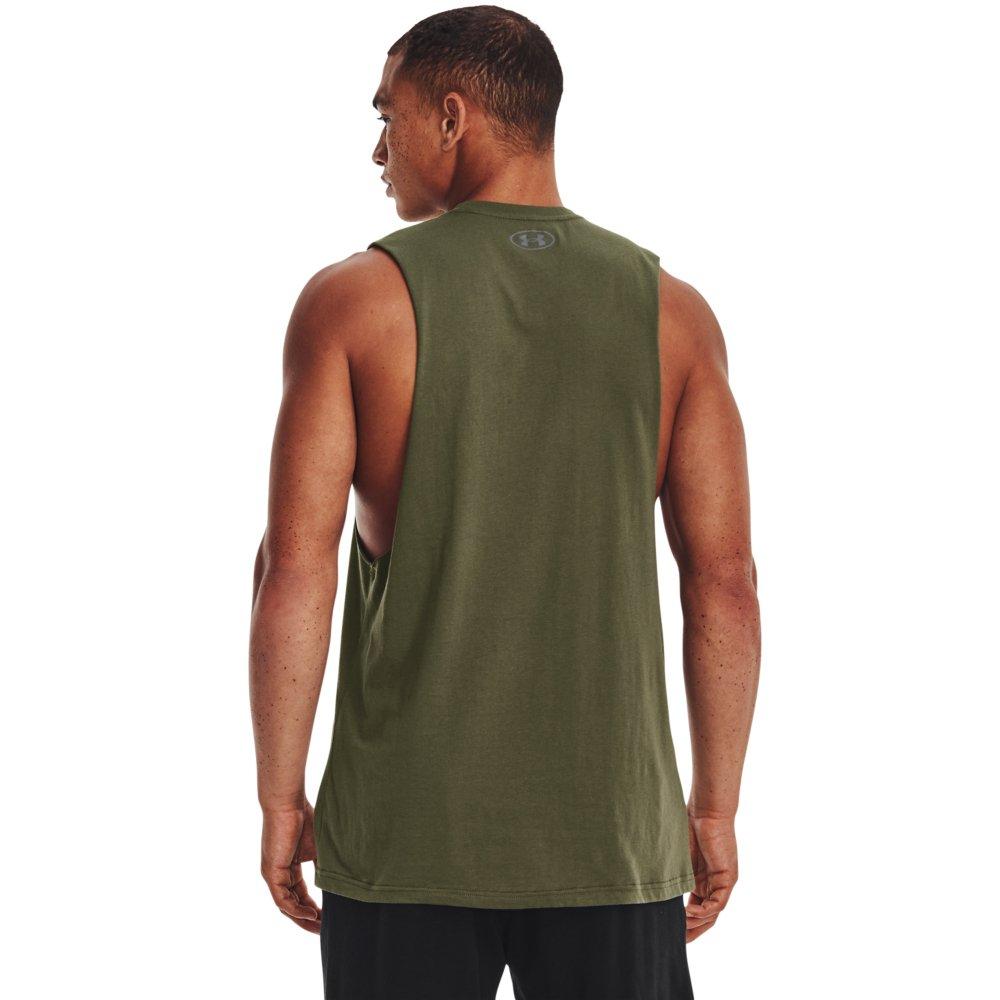 Under Armour Men's Sportstyle Left Chest Cut-Off Tank - DK GREEN Thumbnail View 2
